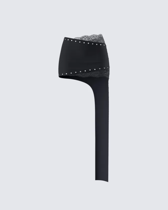 Cia Black Asymmetrical Lace Micro Mini Skirt sold by Finesse