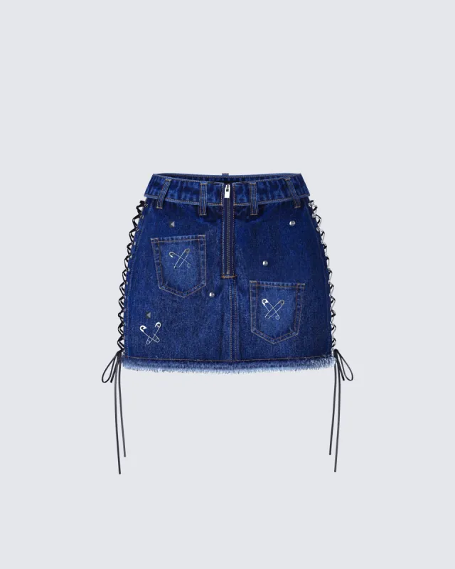 Maja Blue Denim Lace Up Micro Mini Skirt sold by Finesse