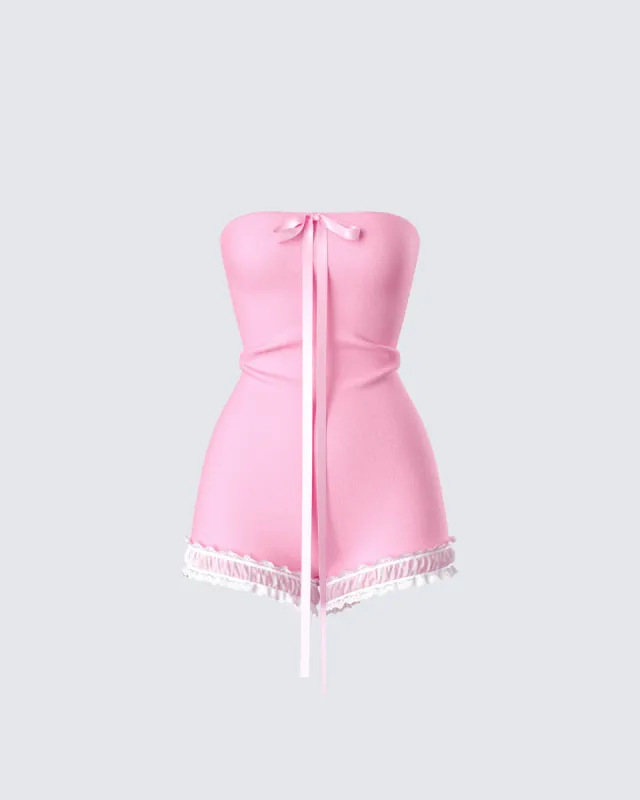 Gita Pink Bow Strapless Romper sold by Finesse