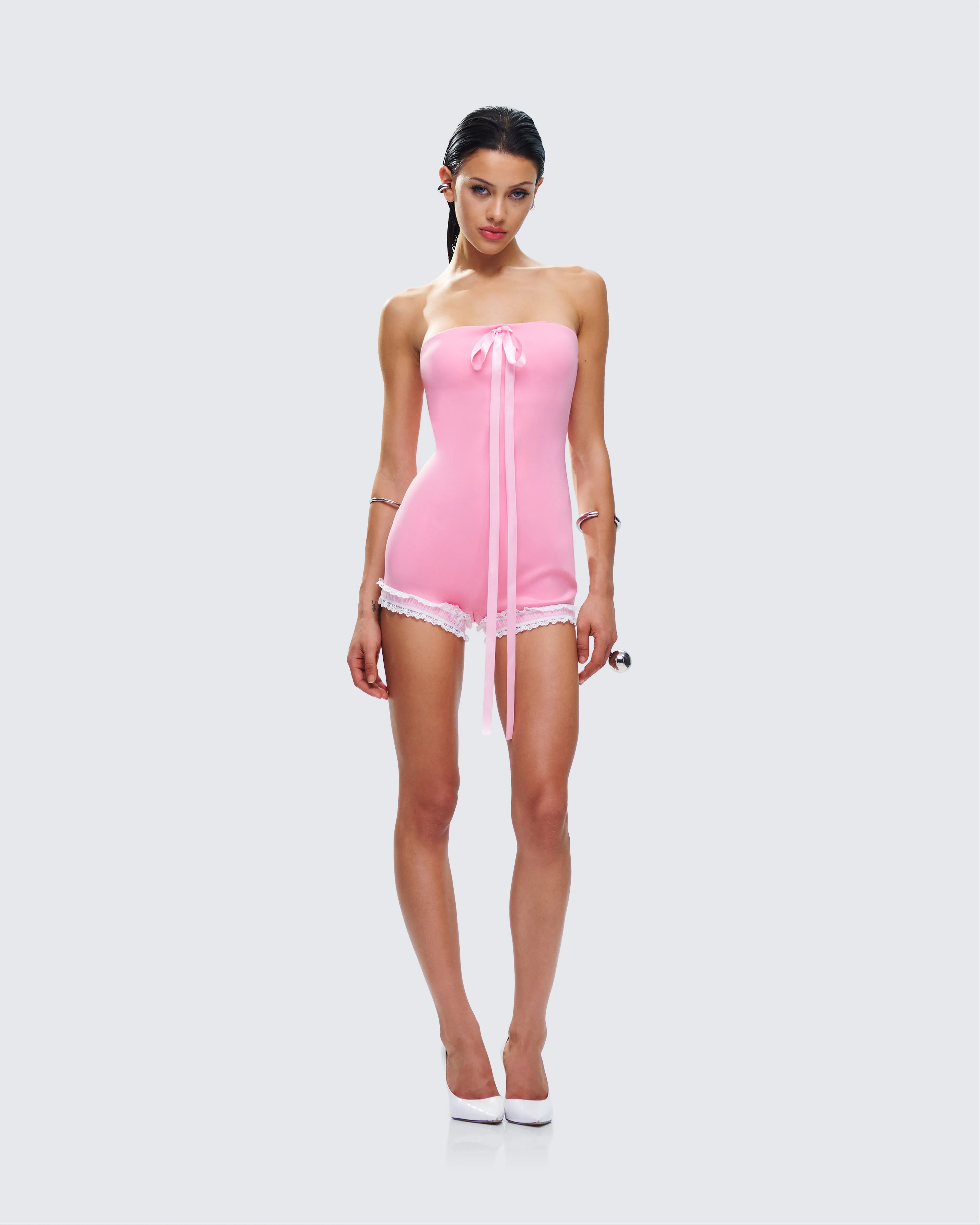 Gita Pink Bow Strapless Romper sold by Finesse product image thumbnail 5