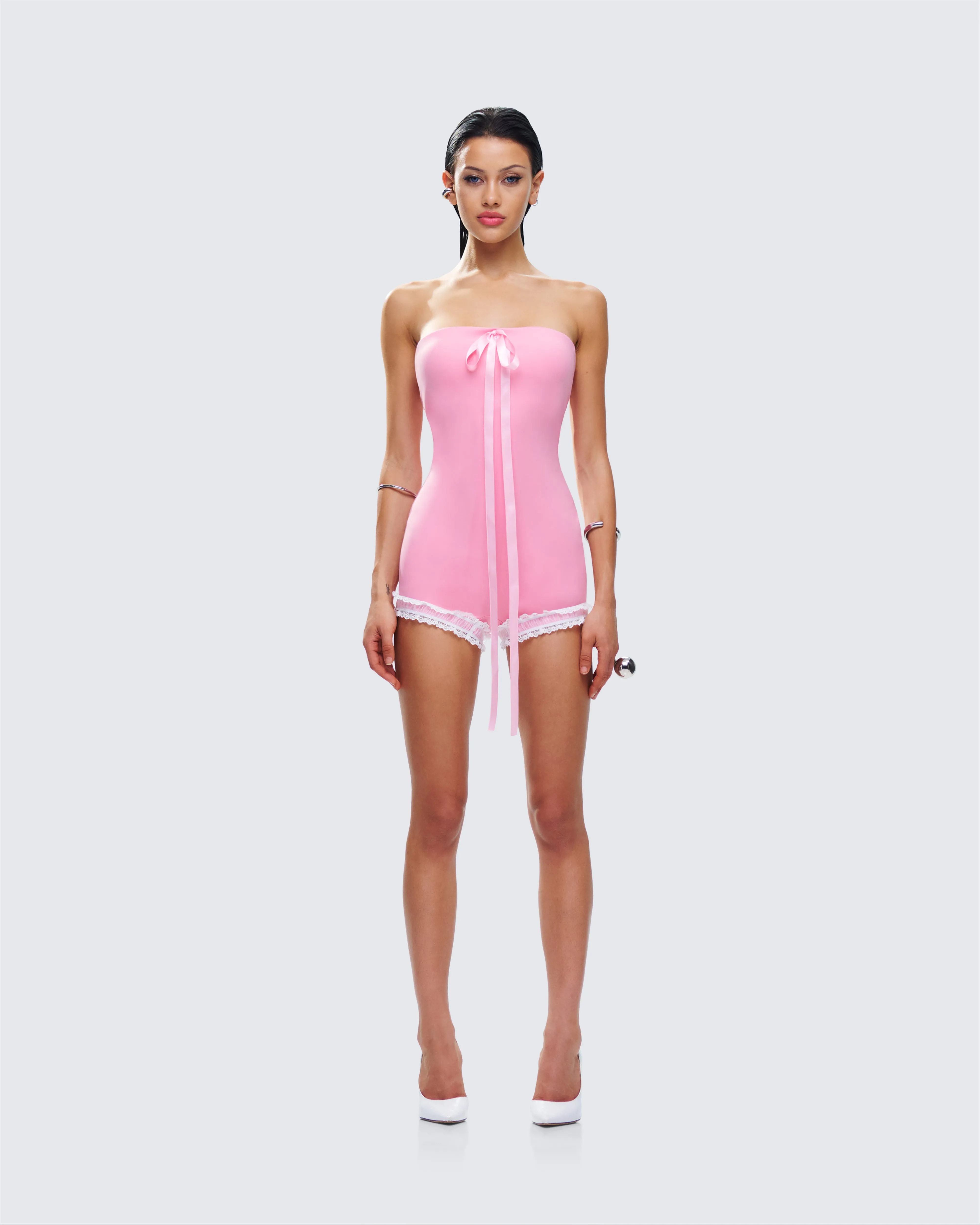 Gita Pink Bow Strapless Romper sold by Finesse product image thumbnail 4