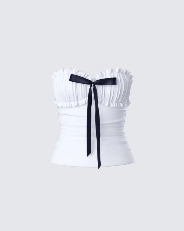 Vira White Ruched Strapless Top sold by Finesse