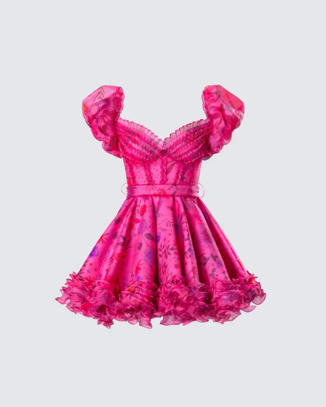 Eni Pink Floral Organza Mini Dress sold by Finesse