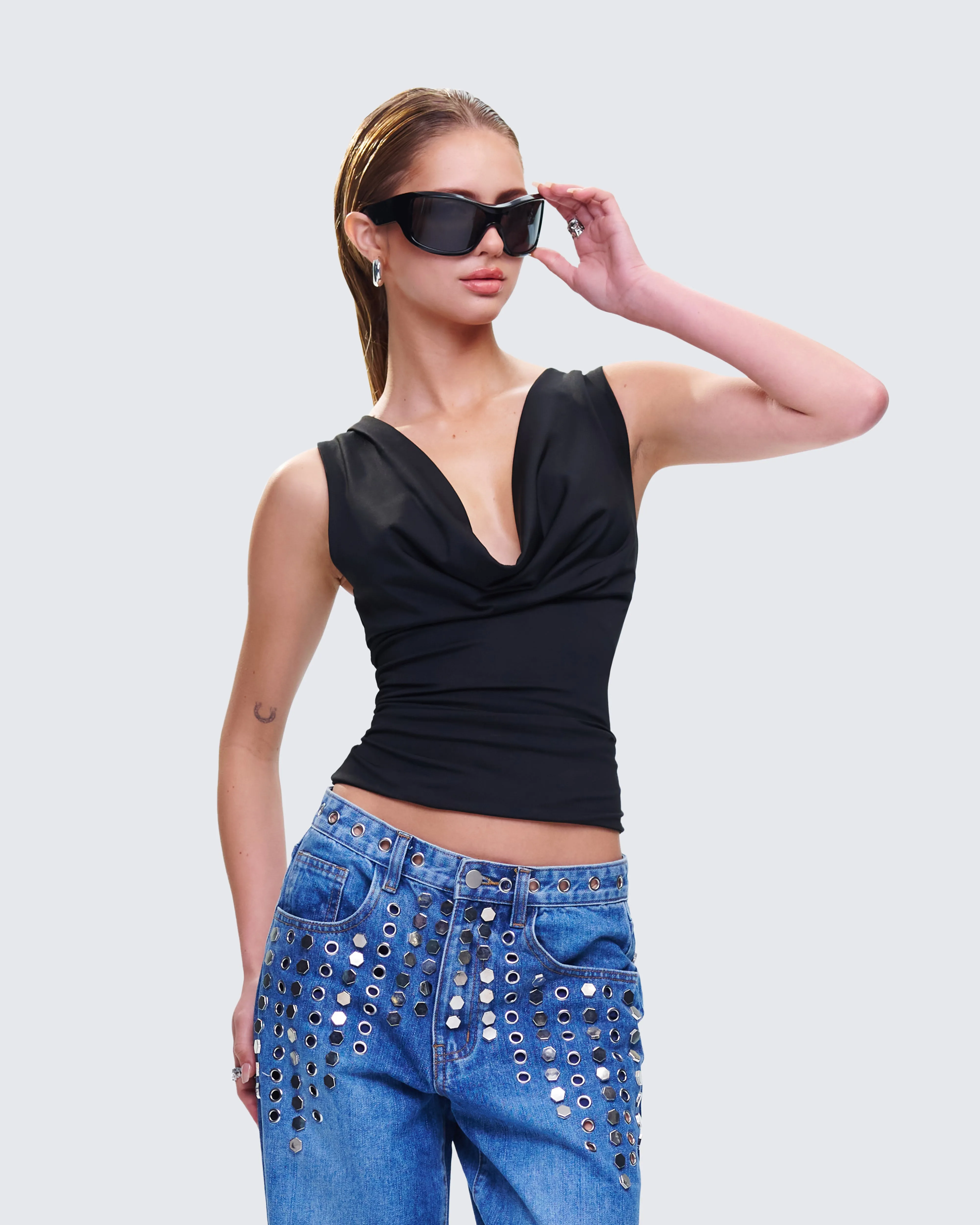 Mavi Black Chain Trim Cowl Top sold by Finesse product image thumbnail 5