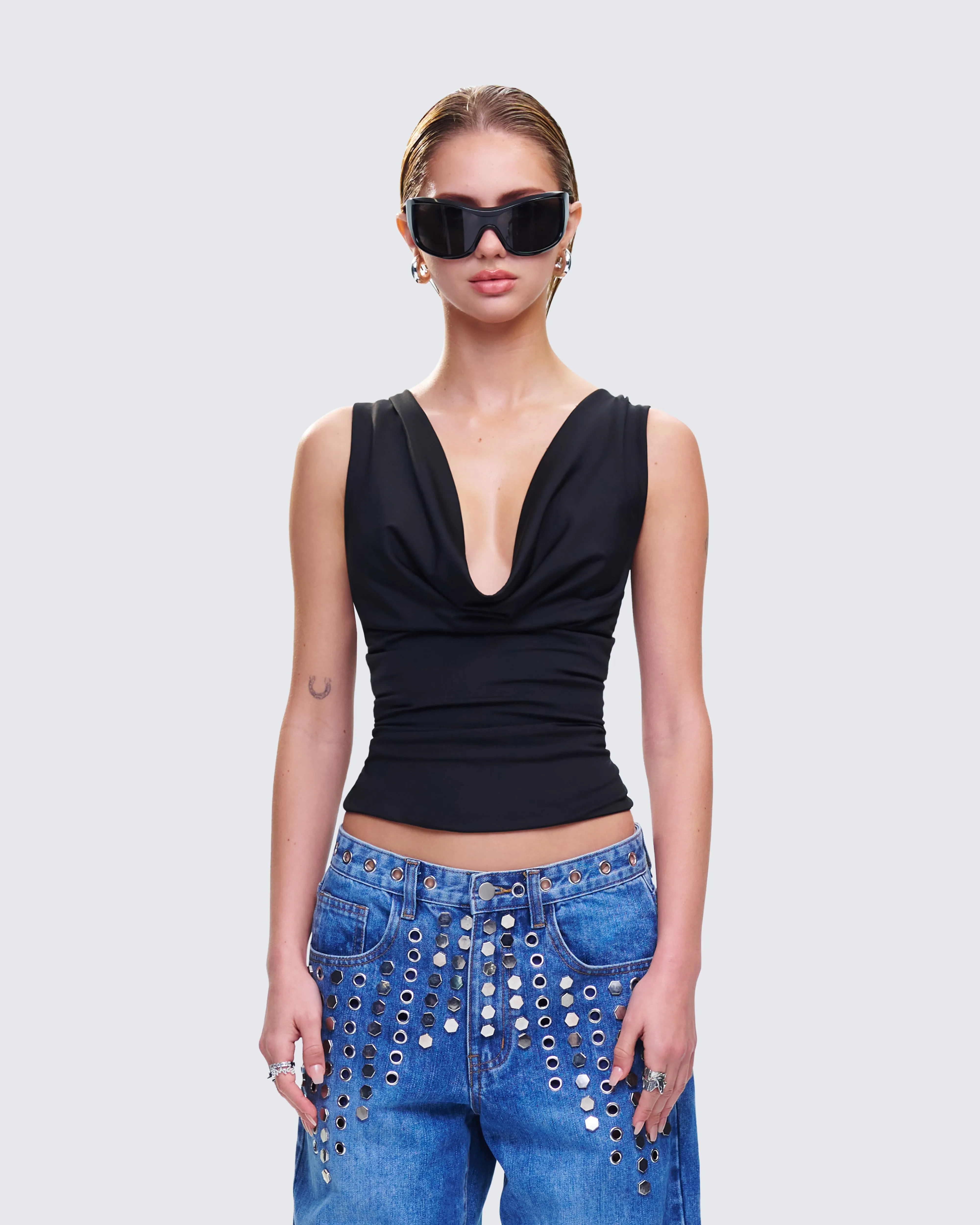 Mavi Black Chain Trim Cowl Top sold by Finesse product image thumbnail 4