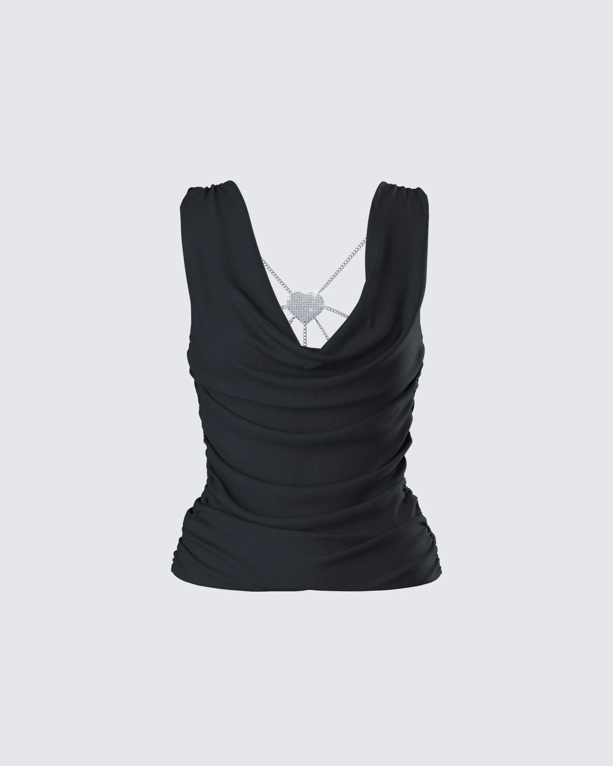 Mavi Black Chain Trim Cowl Top sold by Finesse
