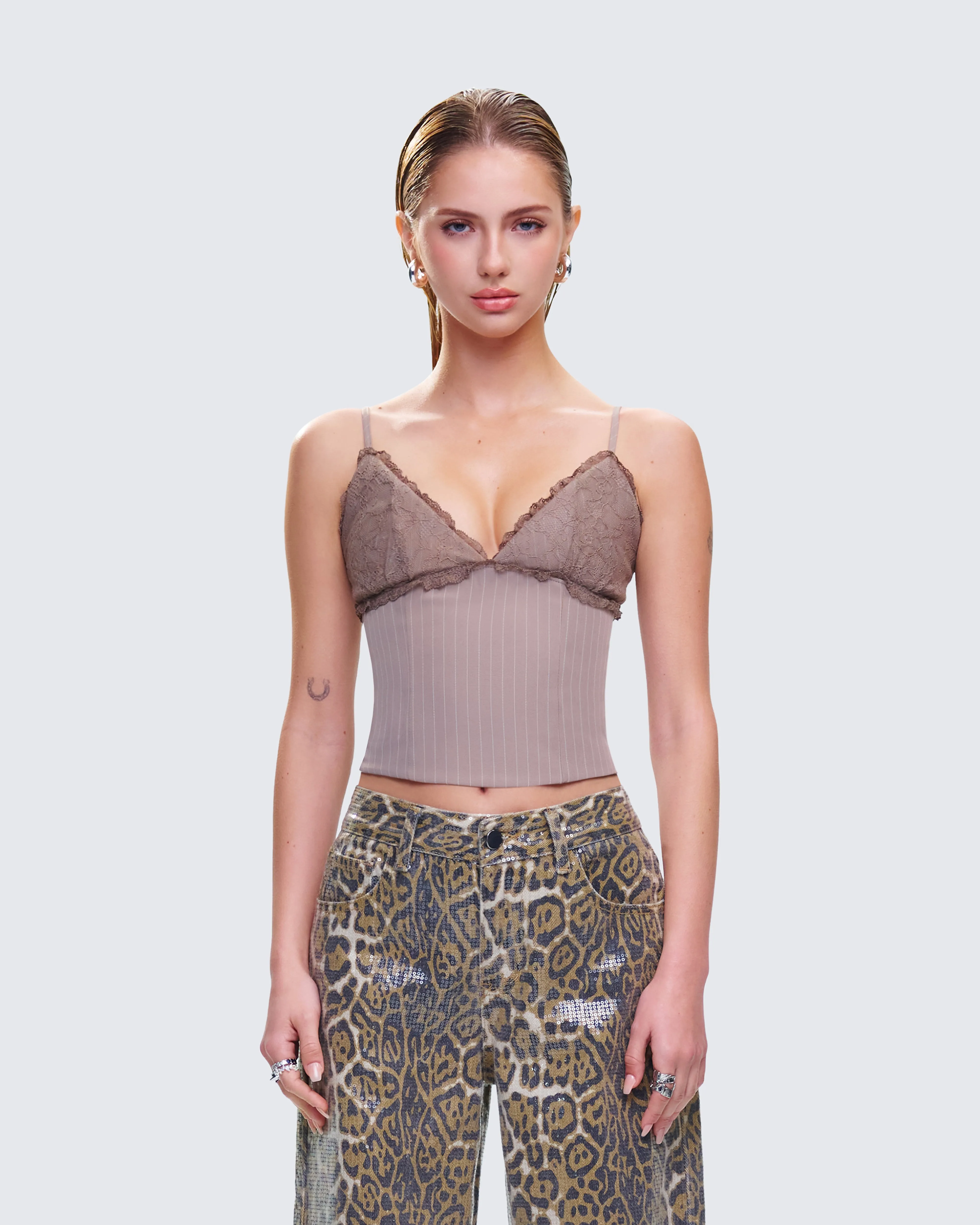 Jena Brown Pinstripe Strappy Top sold by Finesse product image thumbnail 4