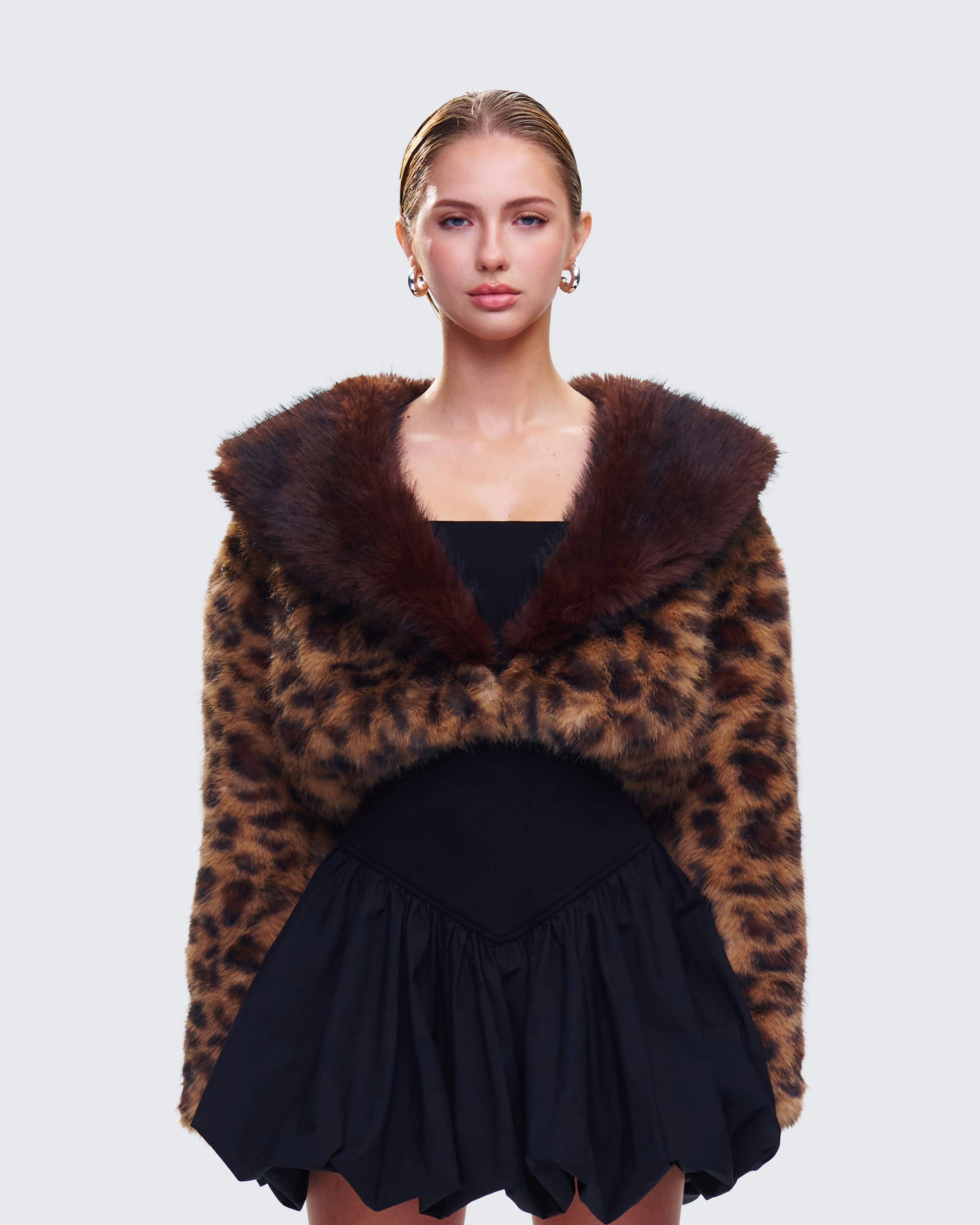 Kenza Brown Faux Leopard Fur Jacket sold by Finesse product image thumbnail 4