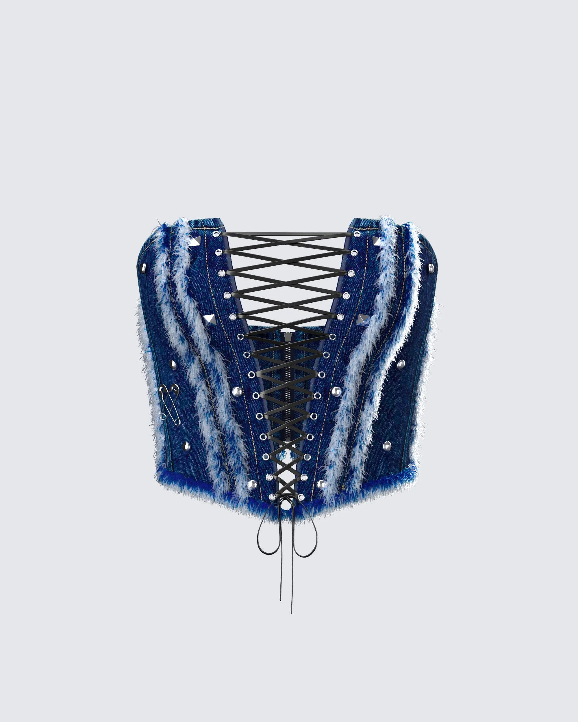 Maja Blue Denim Lace Up Corset Top sold by Finesse