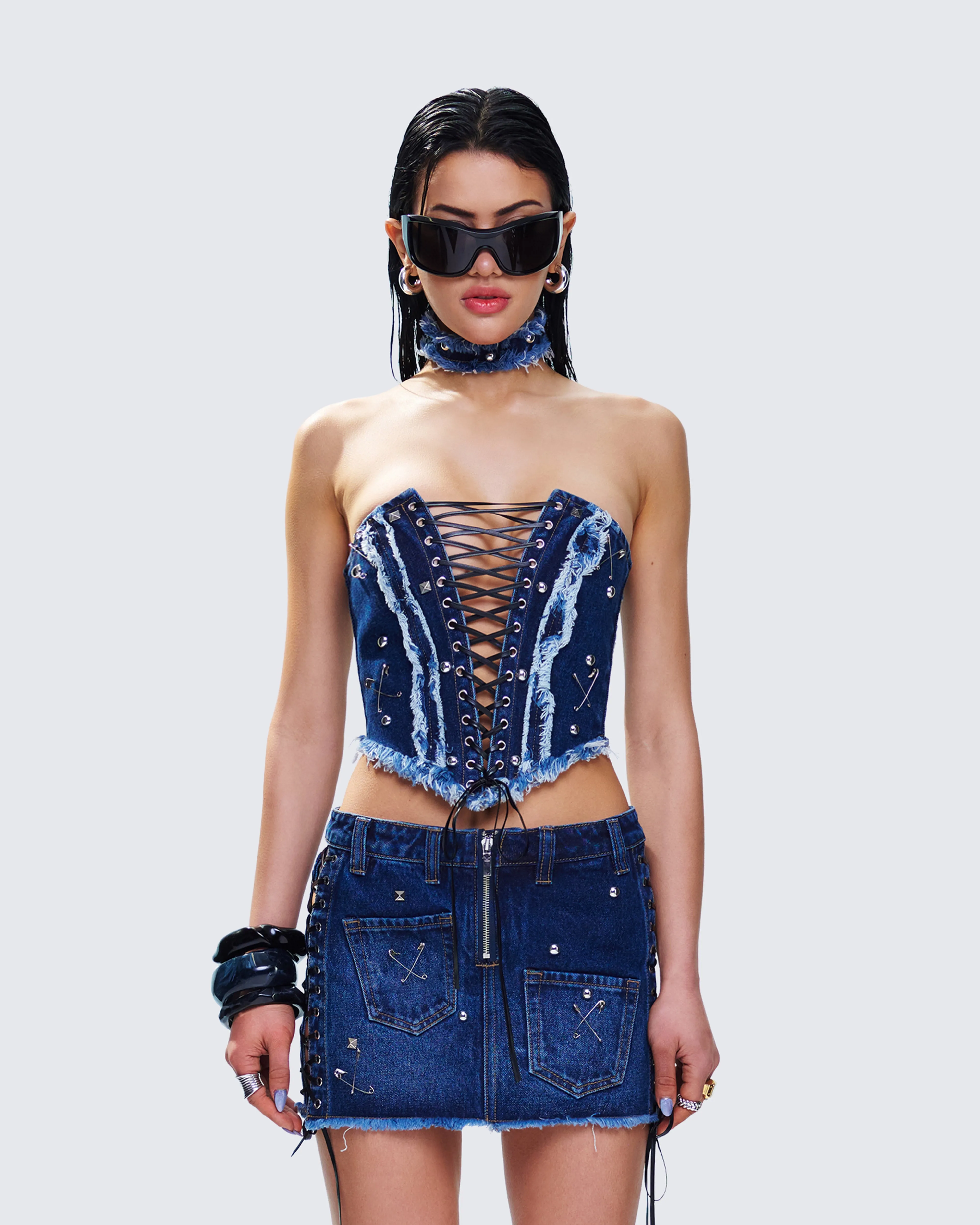 Maja Blue Denim Lace Up Corset Top sold by Finesse product image thumbnail 4