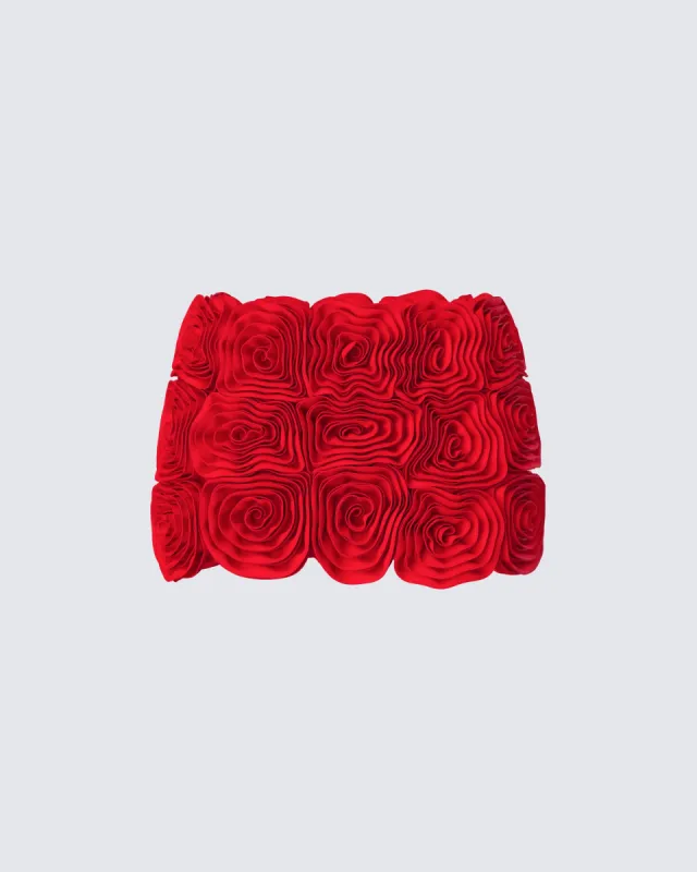 Tayah Red Ruffle Applique Mini Skirt sold by Finesse