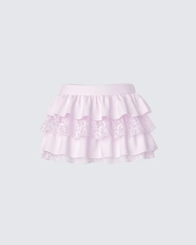 Maris Pink Tiered Ruffle Mini Skirt sold by Finesse