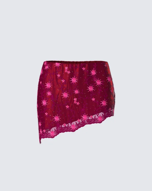 Macy Pink Lace Asymmetrical Skirt sold by Finesse