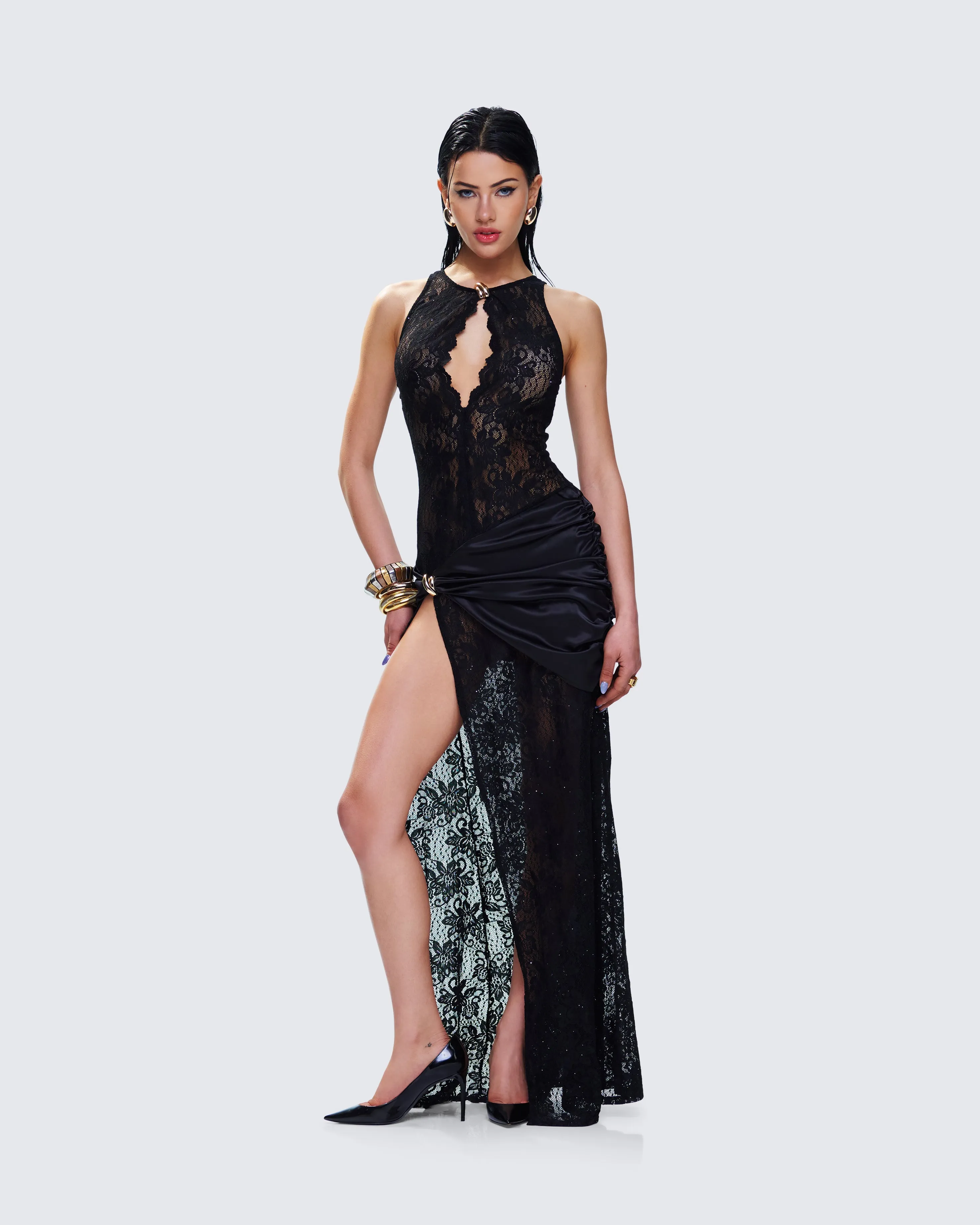 Lavinia Black Lace Cut Out Maxi Dress sold by Finesse product image thumbnail 5