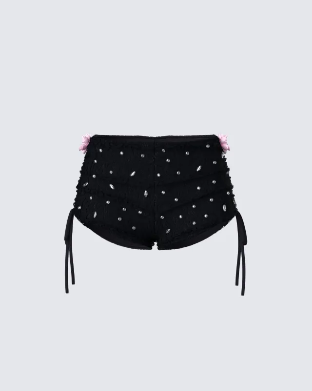 Julissa Black Hand Beaded Rhinestone Shorts sold by Finesse