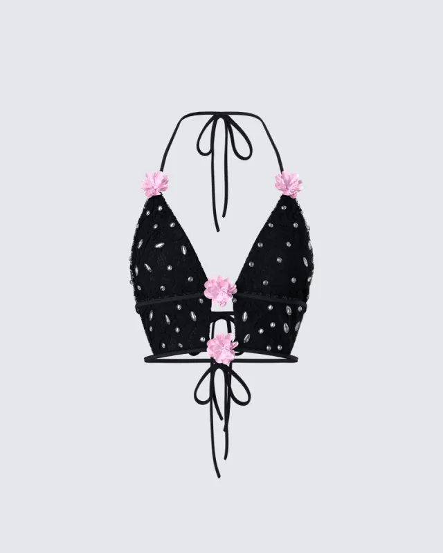 Julissa Black Hand Beaded Rhinestone Top sold by Finesse