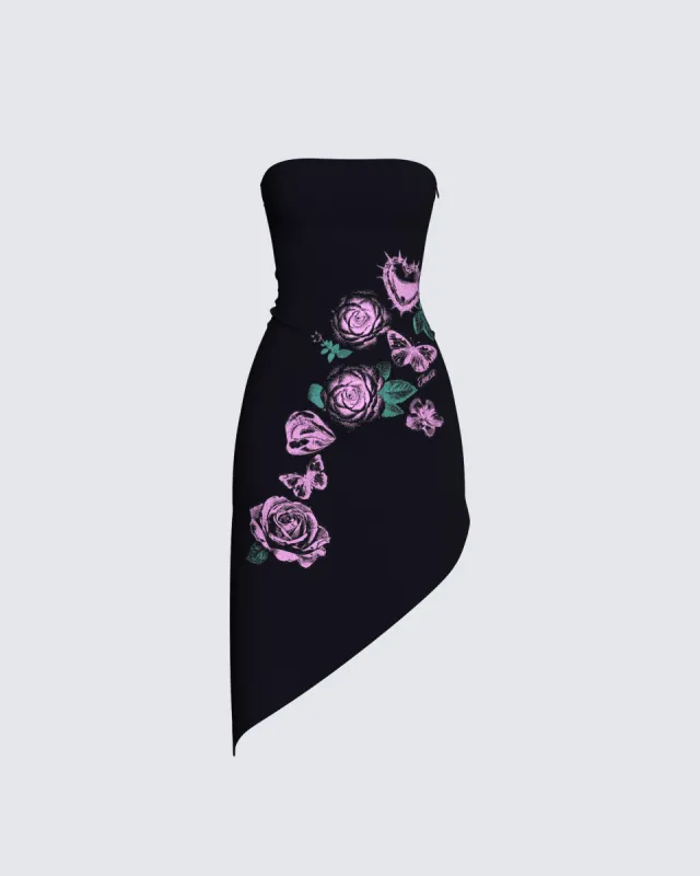 Dariela Black Flower Print Midi Dress sold by Finesse