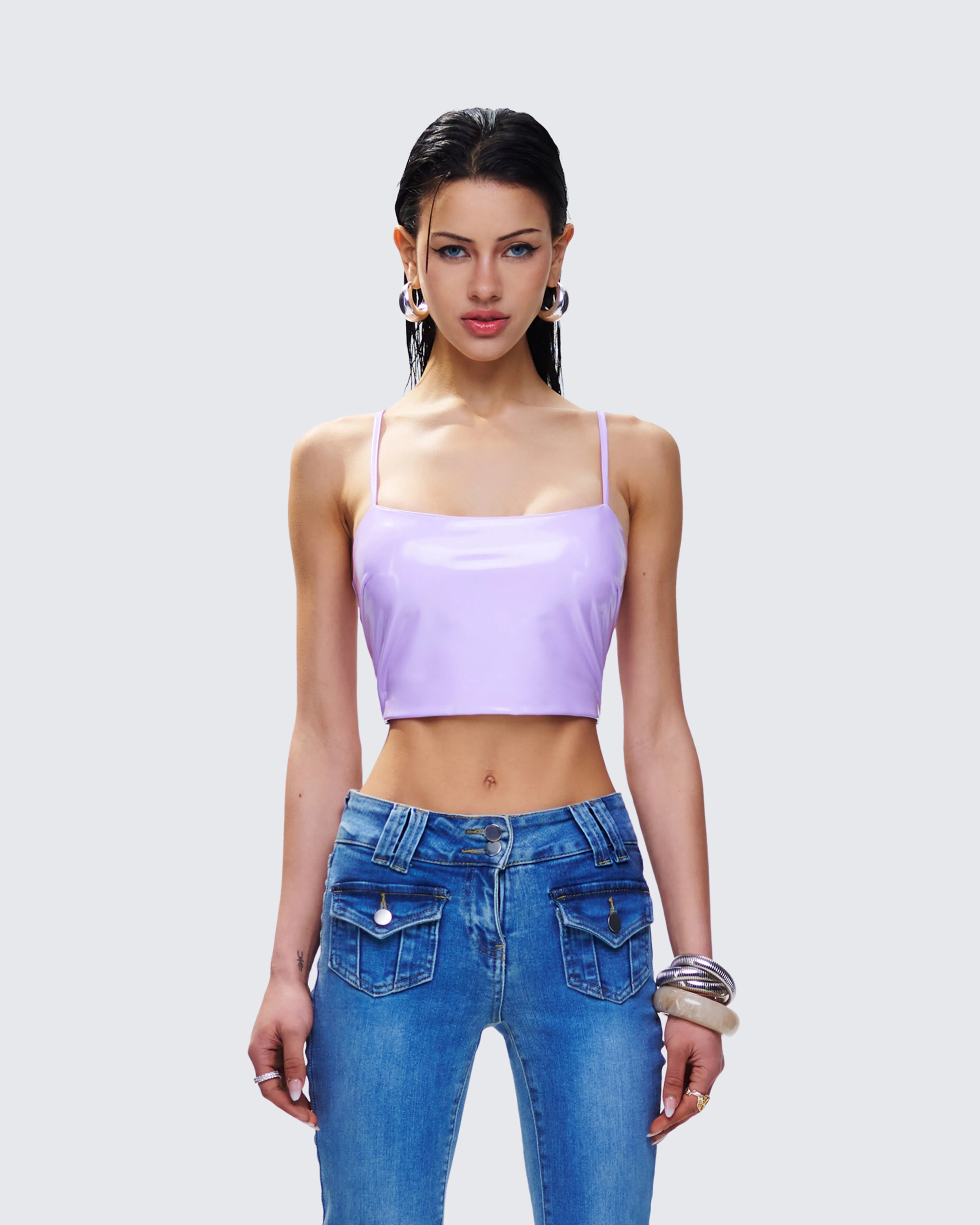 Odalis Lilac Vegan Leather Crop Top sold by Finesse product image thumbnail 4