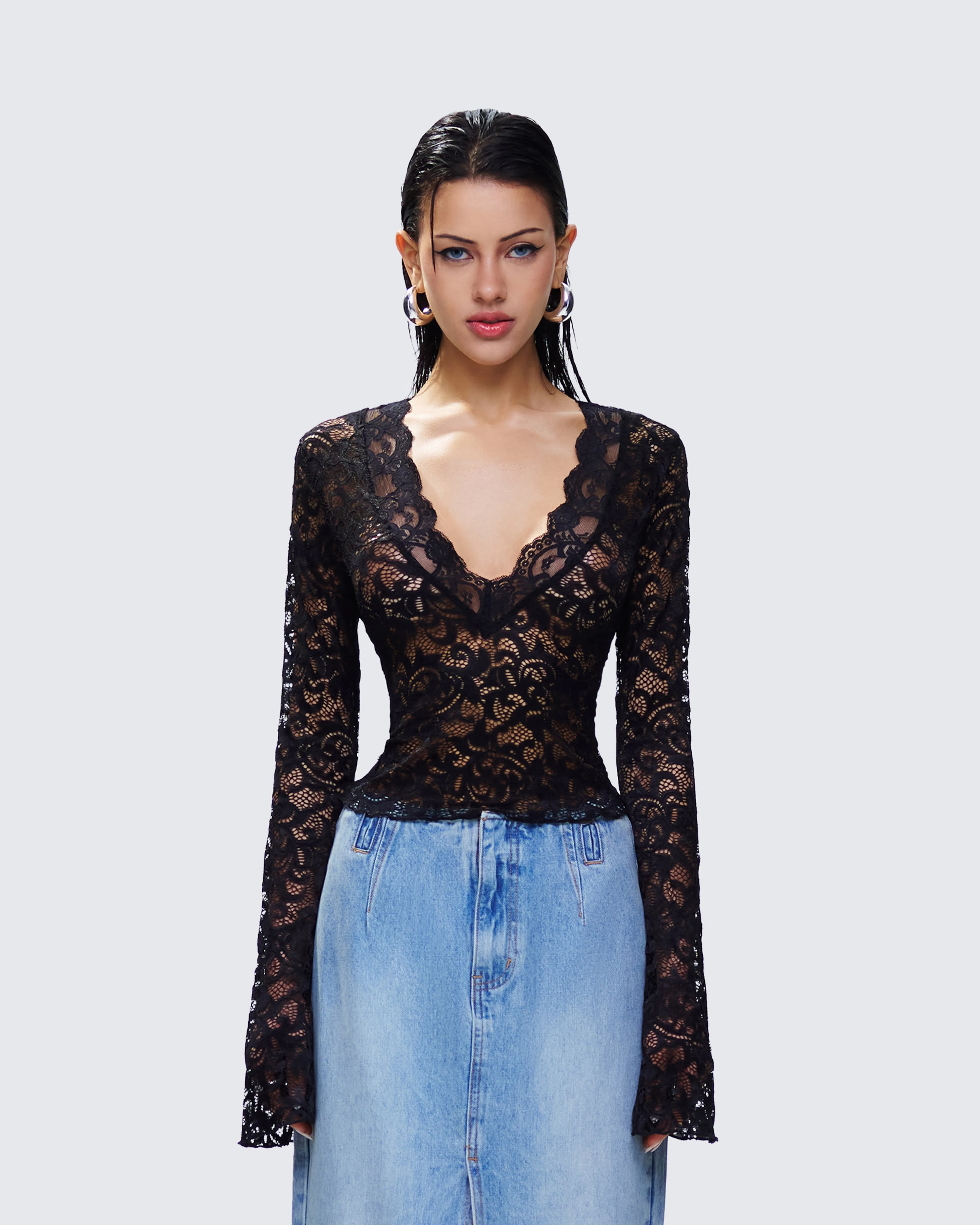Suki Black Lace Long Sleeve Top sold by Finesse product image thumbnail 4