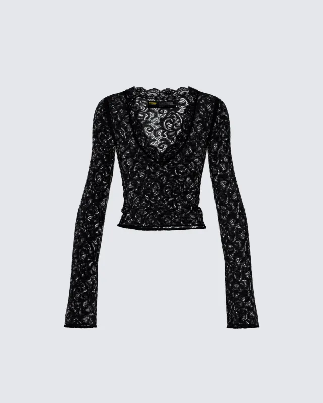 Suki Black Lace Long Sleeve Top sold by Finesse