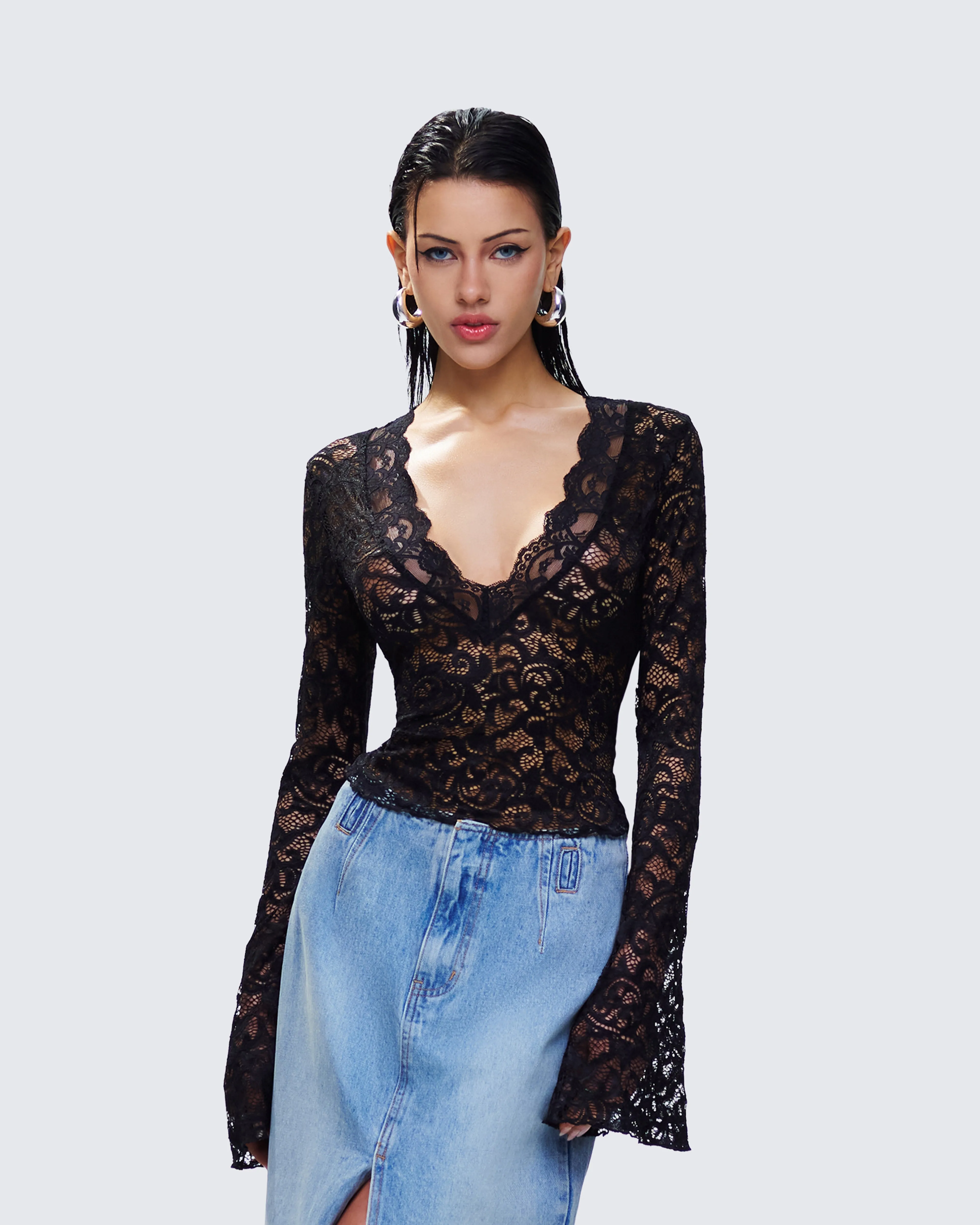 Suki Black Lace Long Sleeve Top sold by Finesse product image thumbnail 5