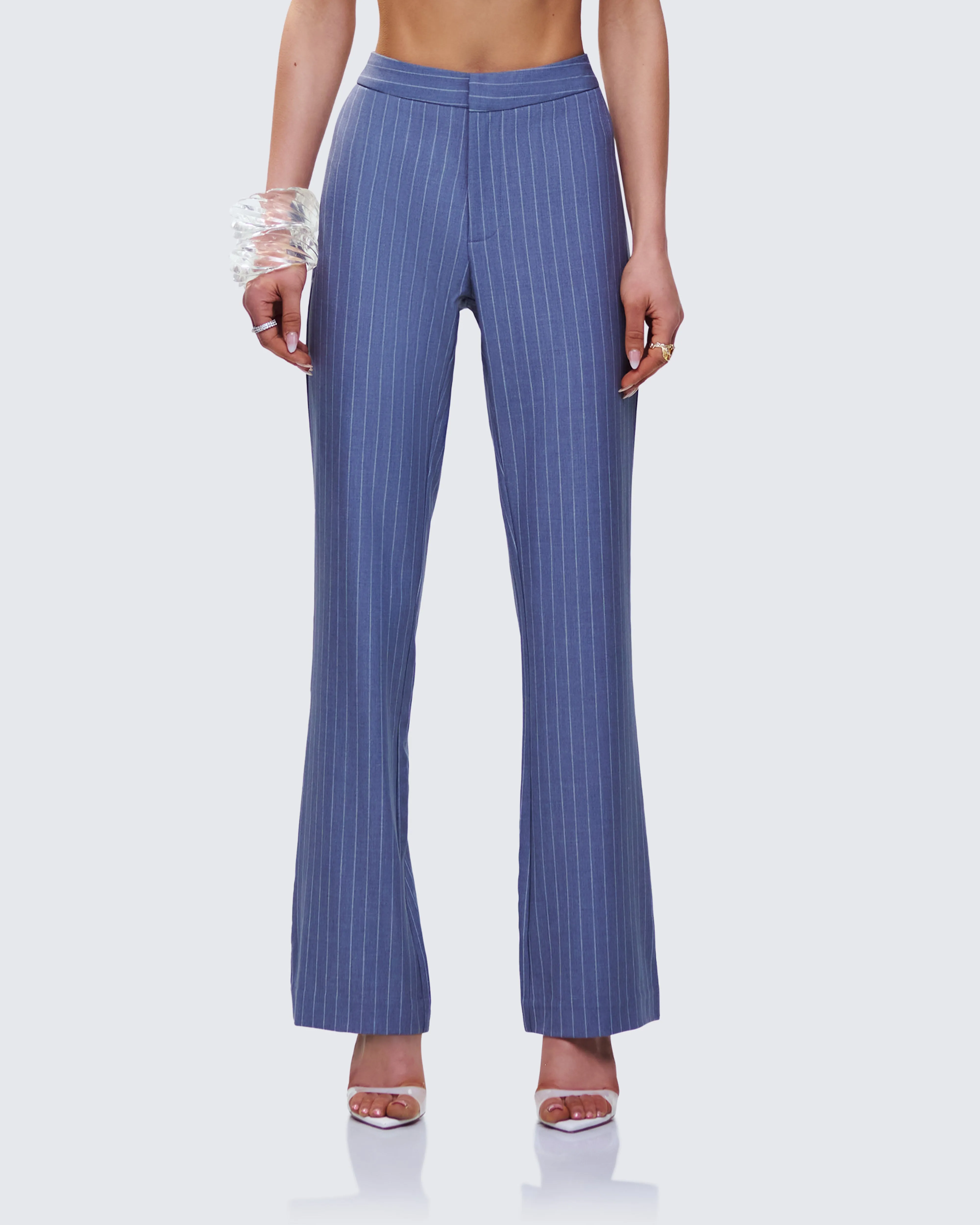 Ziva Grey Pinstripe Mid Rise Pants sold by Finesse product image thumbnail 4