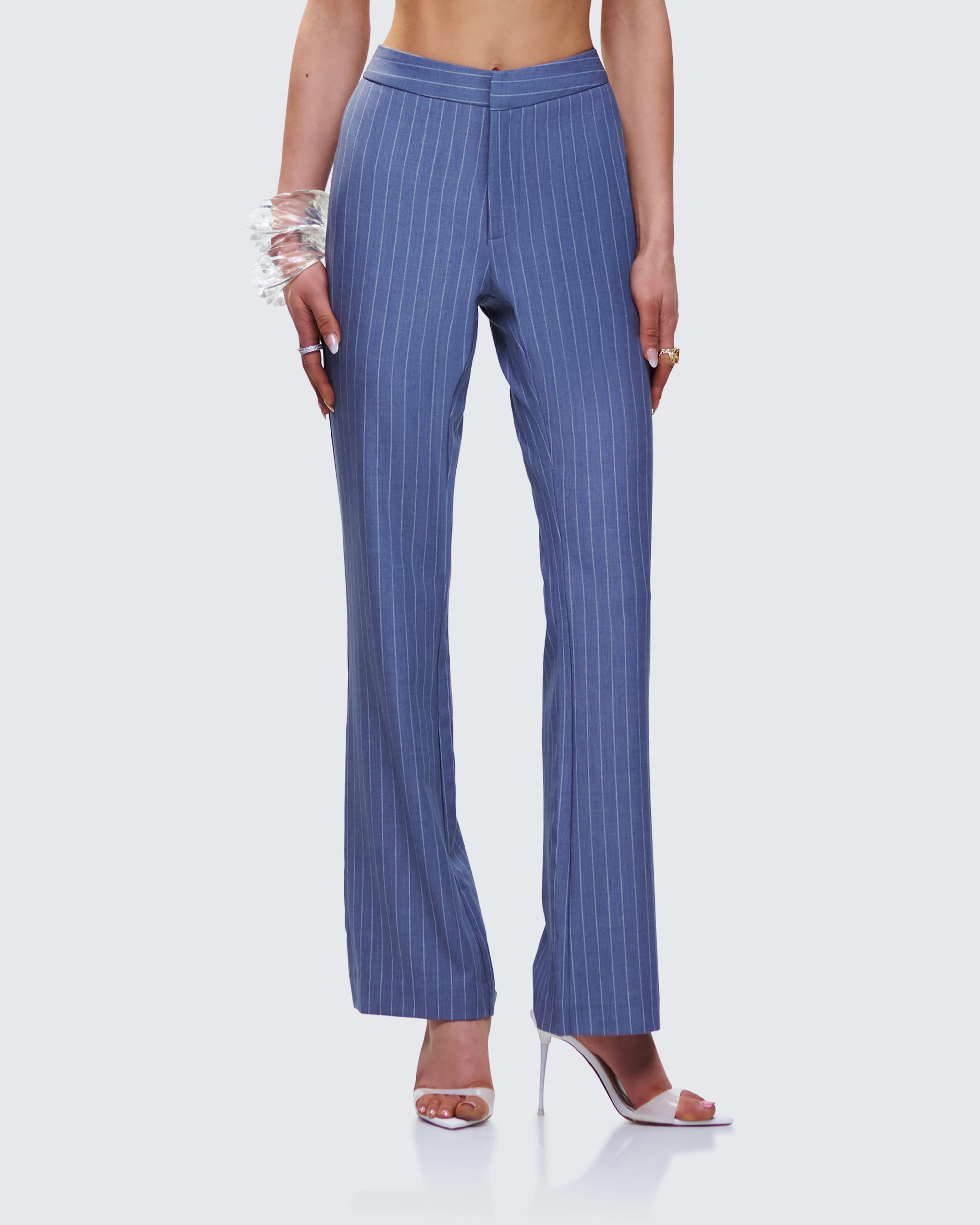 Ziva Grey Pinstripe Mid Rise Pants sold by Finesse product image thumbnail 5