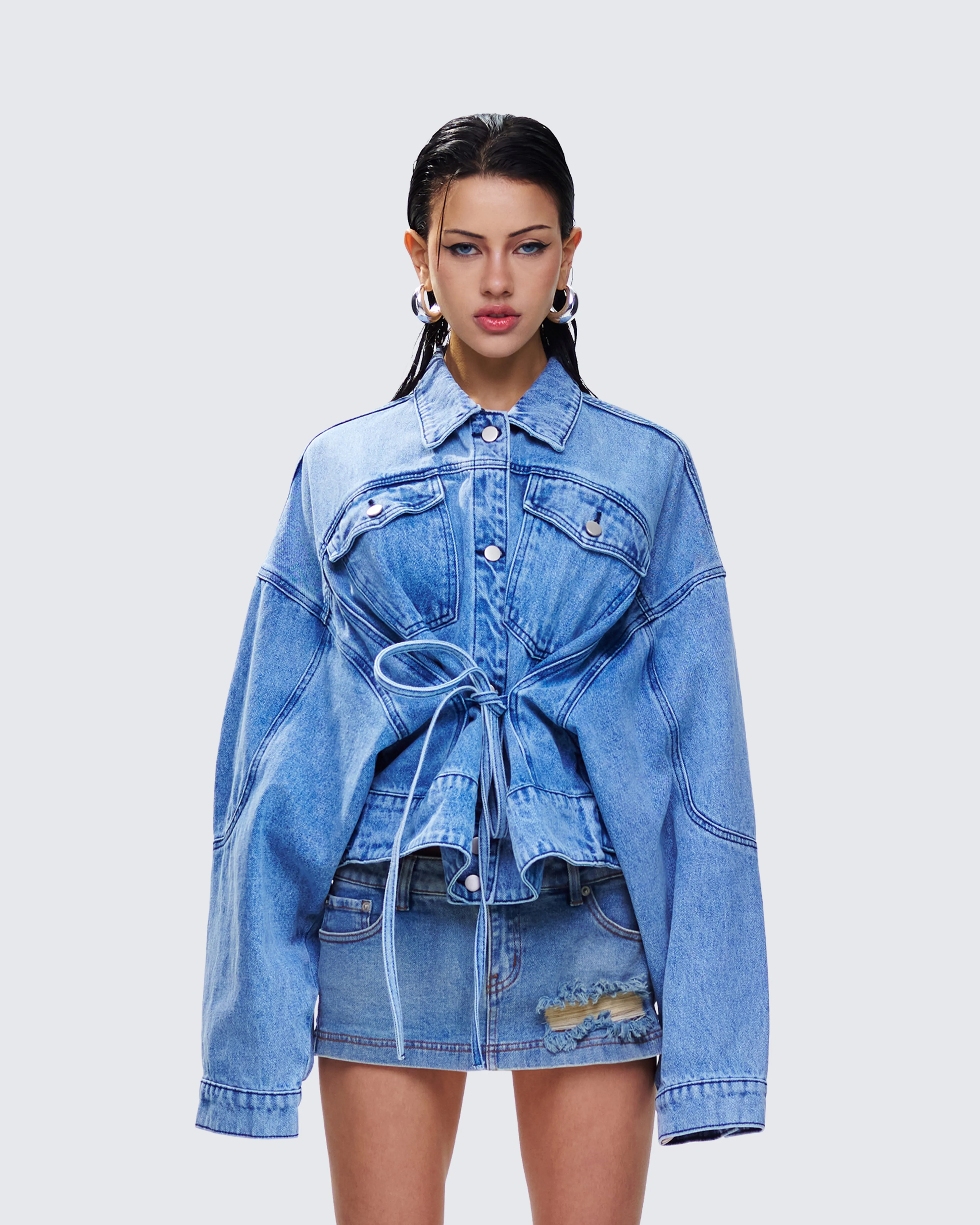 Yui Blue Denim Oversized Cropped Jacket sold by Finesse product image thumbnail 4
