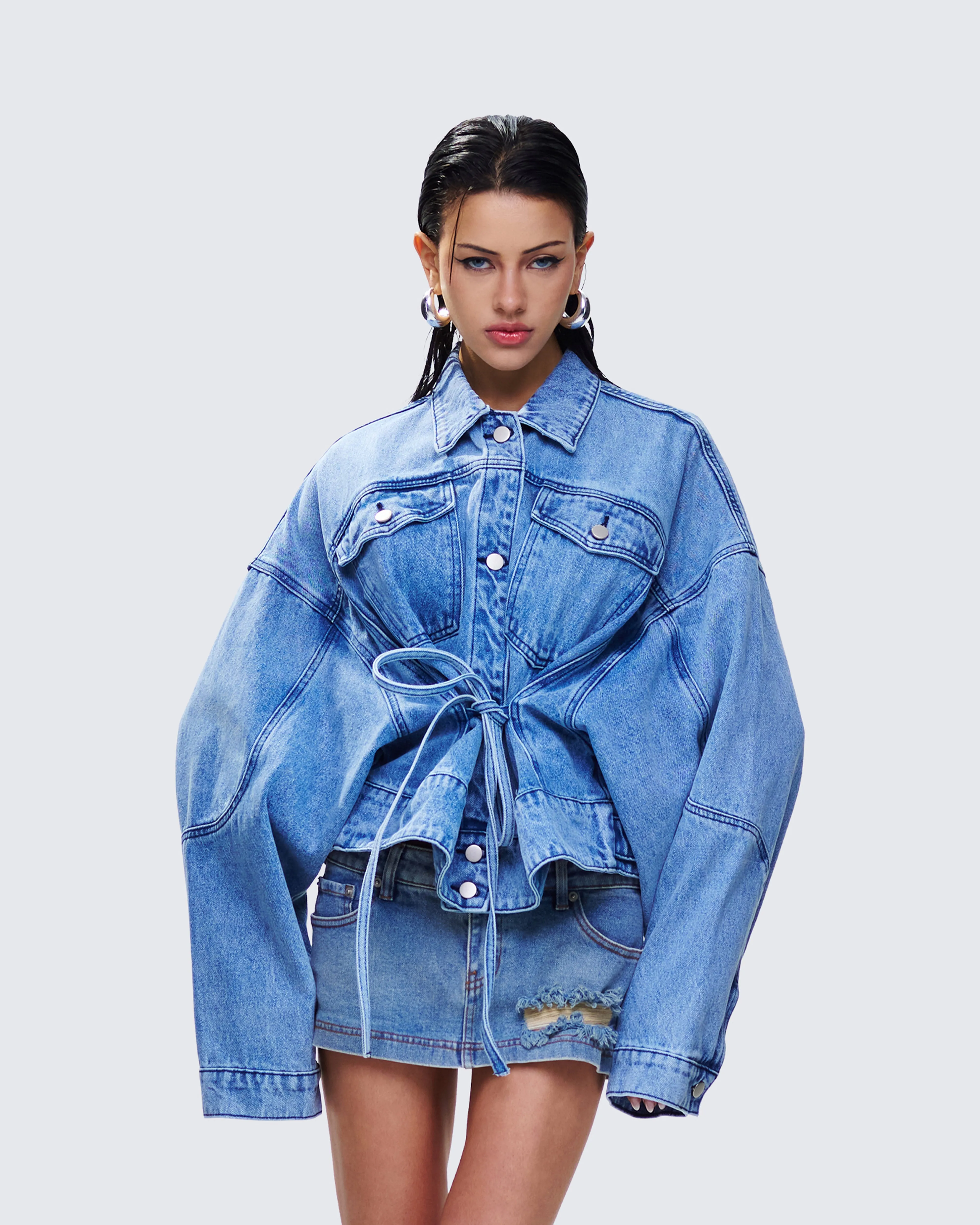 Yui Blue Denim Oversized Cropped Jacket sold by Finesse product image thumbnail 5