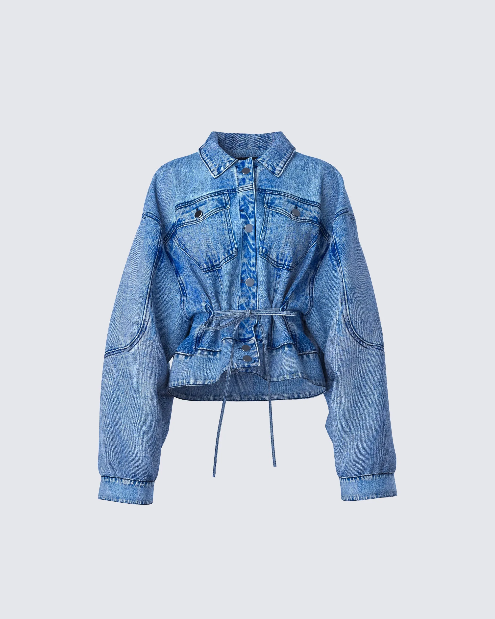 Yui Blue Denim Oversized Cropped Jacket sold by Finesse