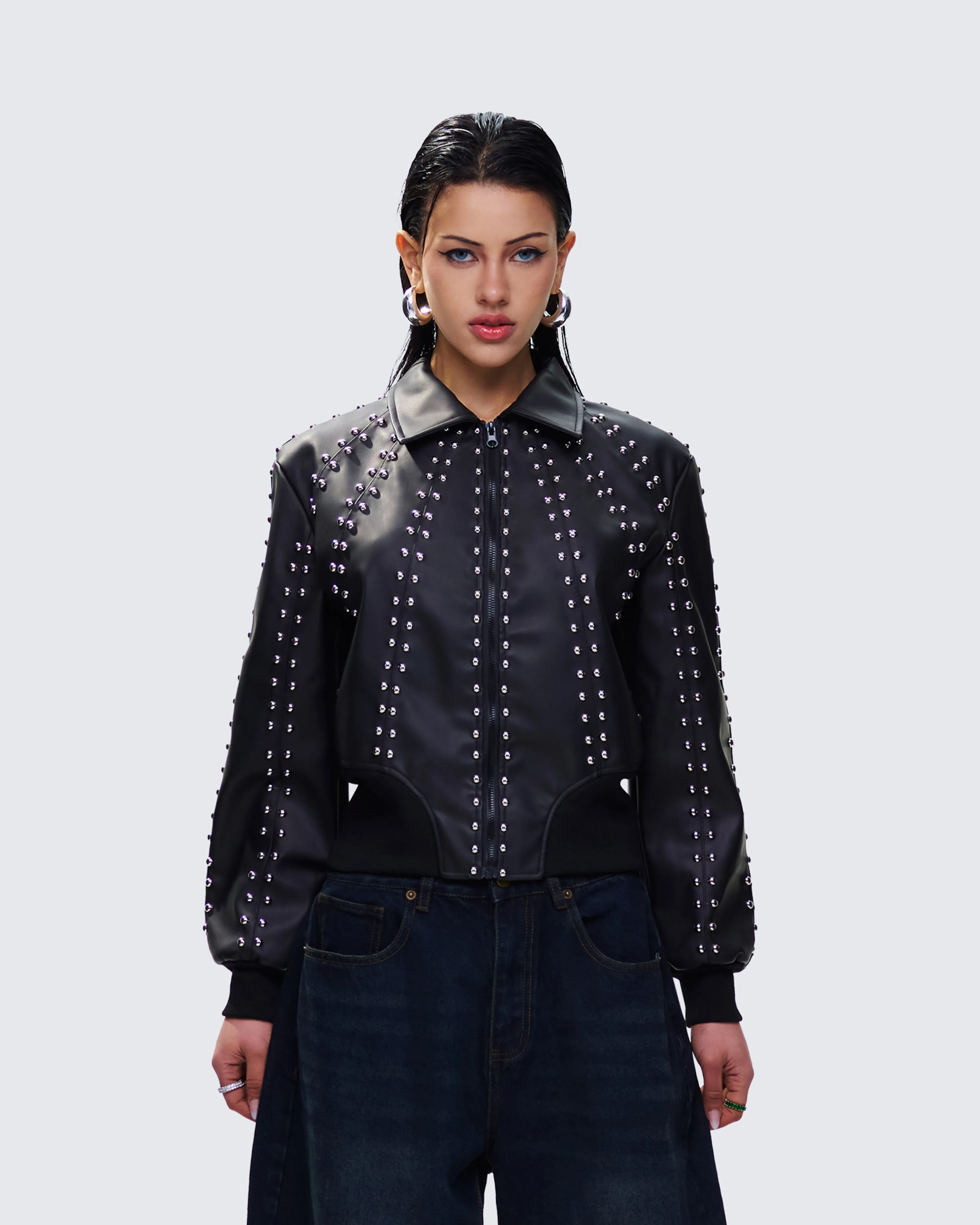 Eleri Black Vegan Leather Studded Jacket sold by Finesse product image thumbnail 4