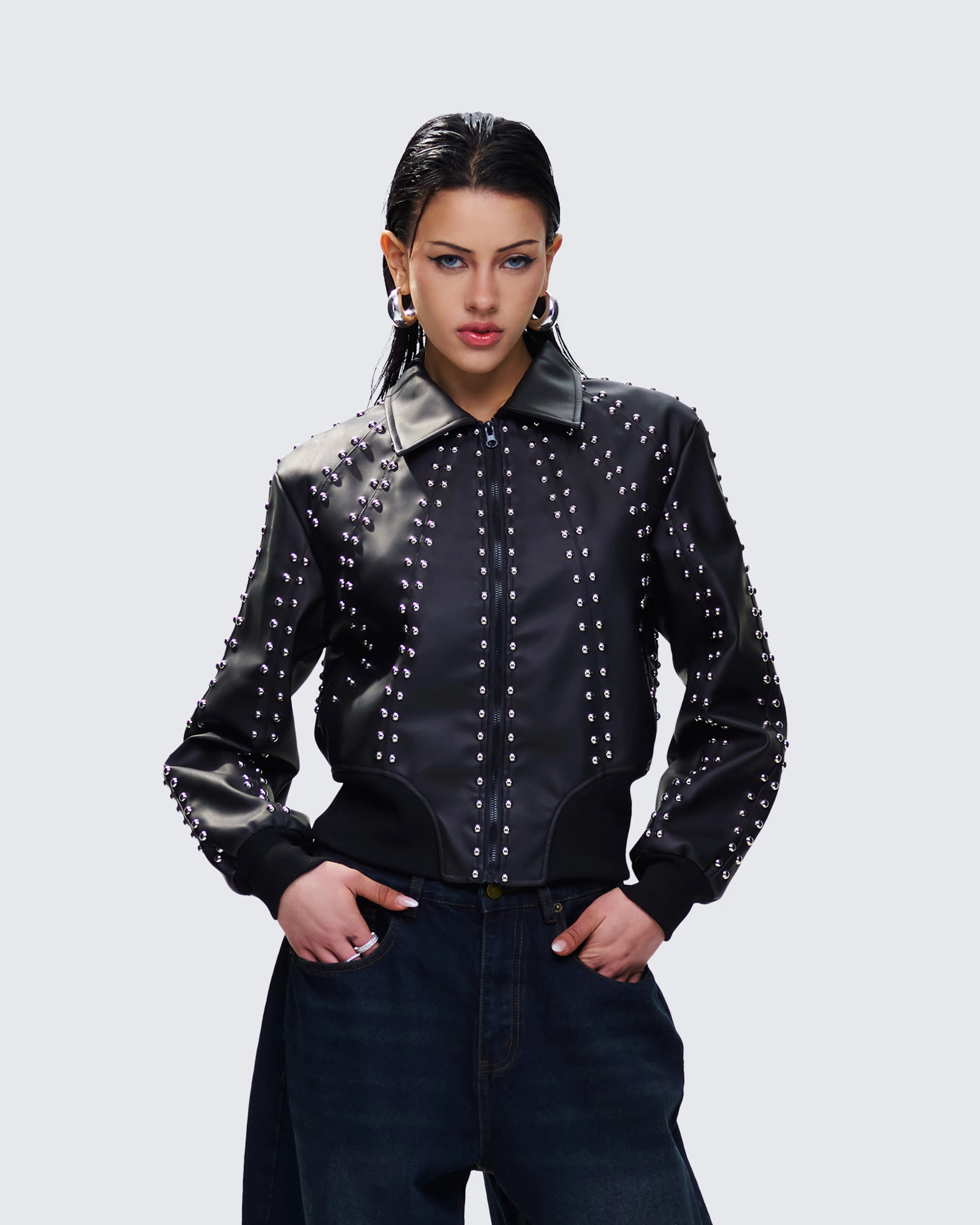 Eleri Black Vegan Leather Studded Jacket sold by Finesse product image thumbnail 5
