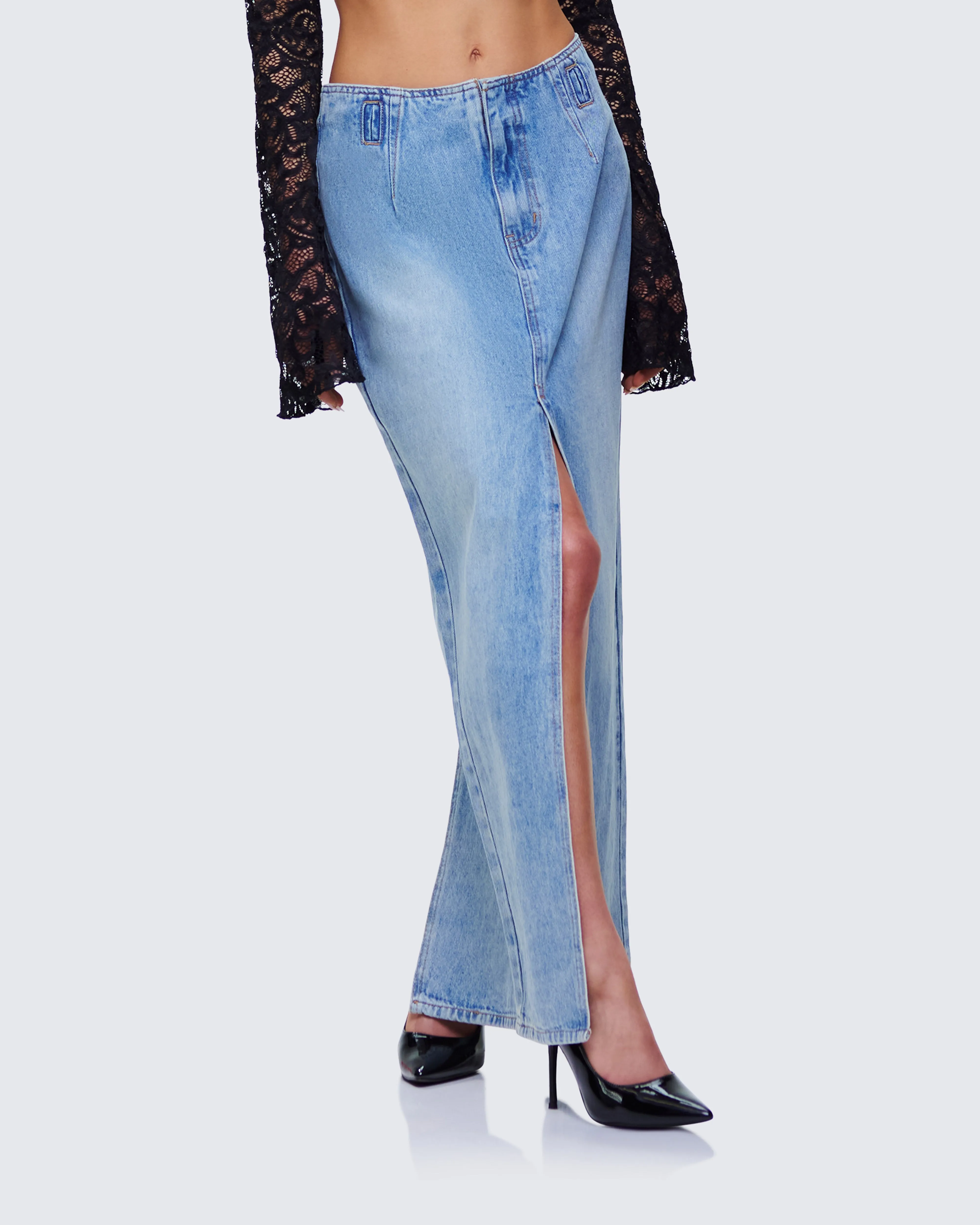 Lamia Denim Center Slit Maxi Skirt sold by Finesse product image thumbnail 5
