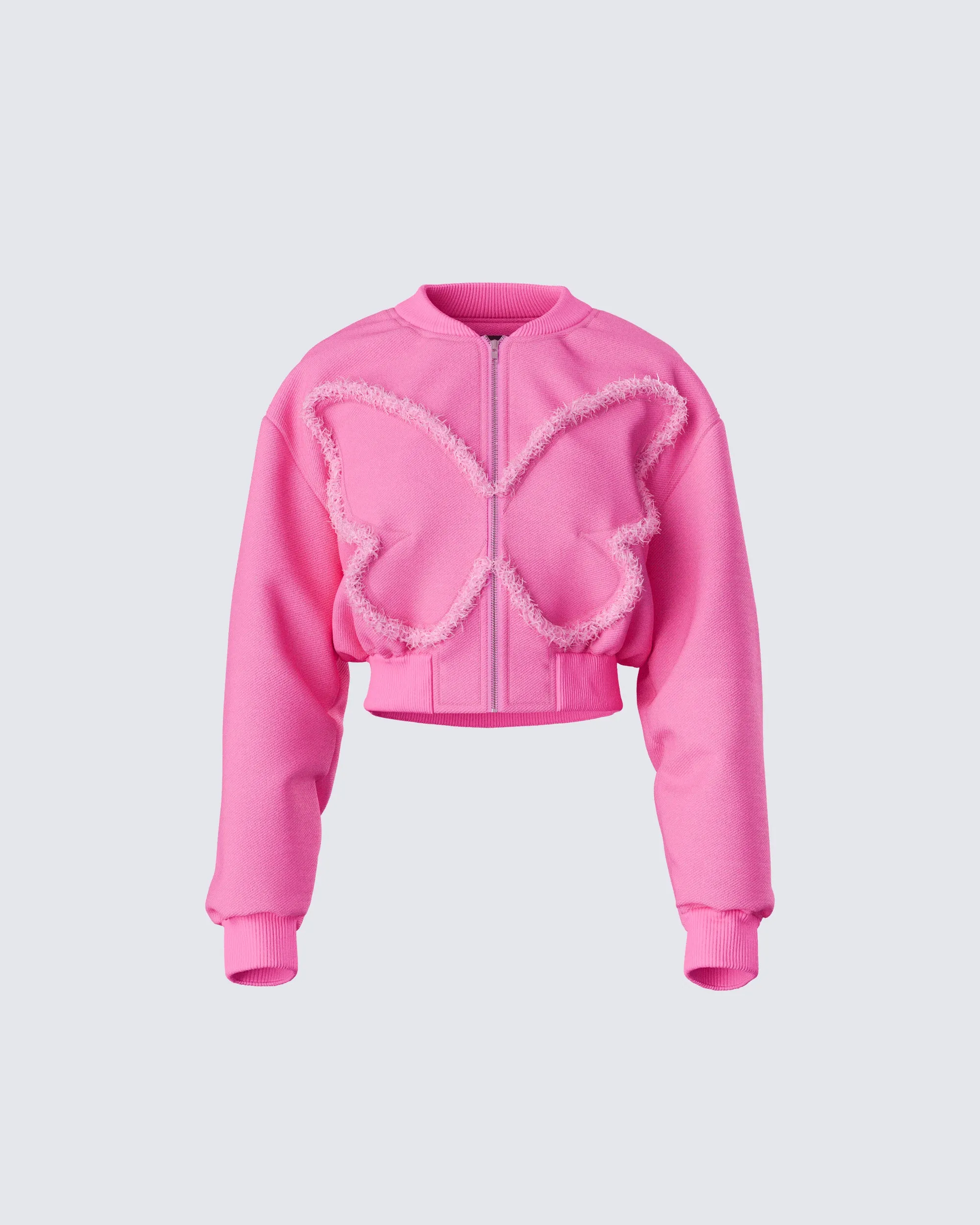 Uzma Pink Denim Cropped Bomber Jacket sold by Finesse