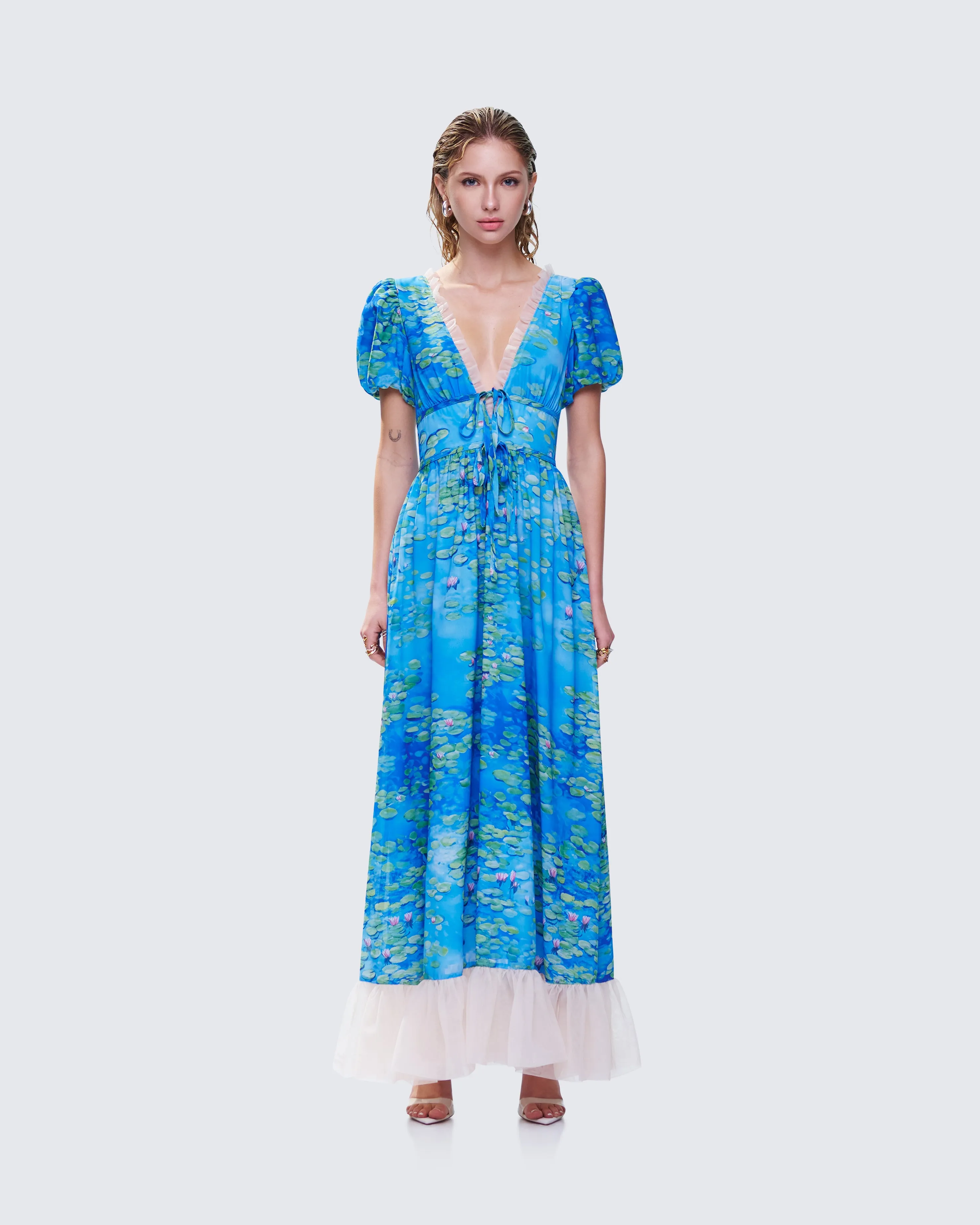 Loire Blue Water Lilies Print Maxi Dress sold by Finesse product image thumbnail 4