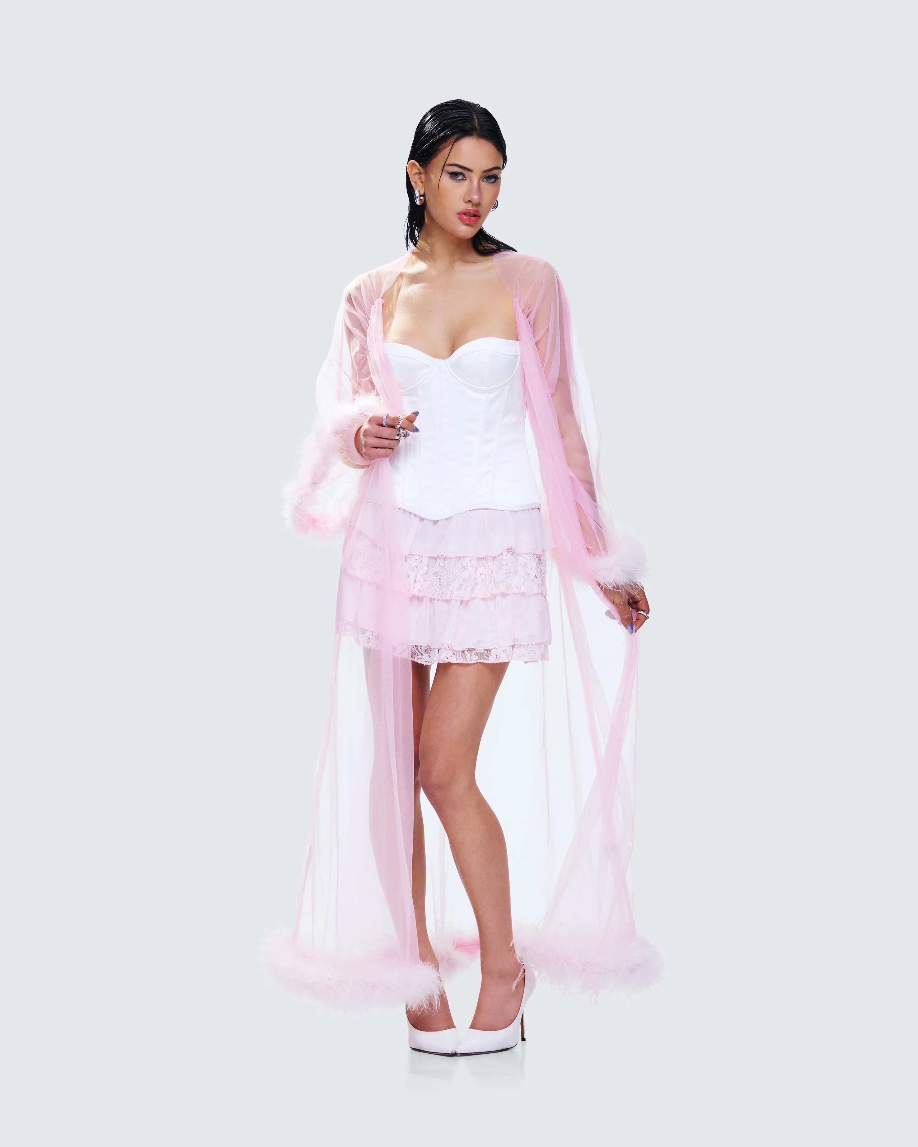 Maris Pink Feather Trim Robe sold by Finesse product image thumbnail 5