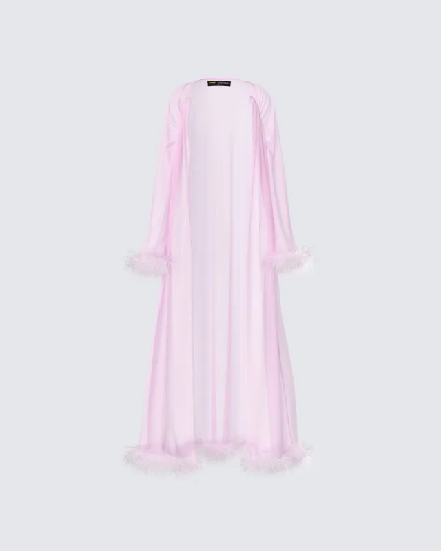 Maris Pink Feather Trim Robe sold by Finesse