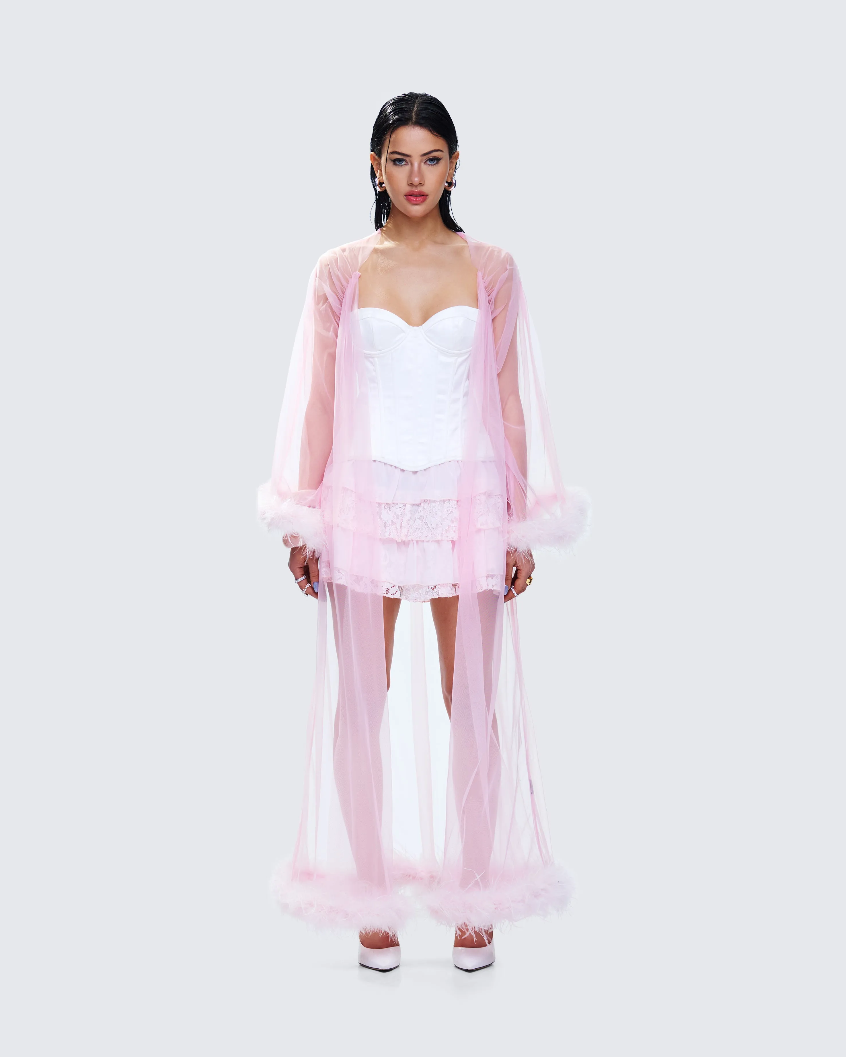 Maris Pink Feather Trim Robe sold by Finesse product image thumbnail 4