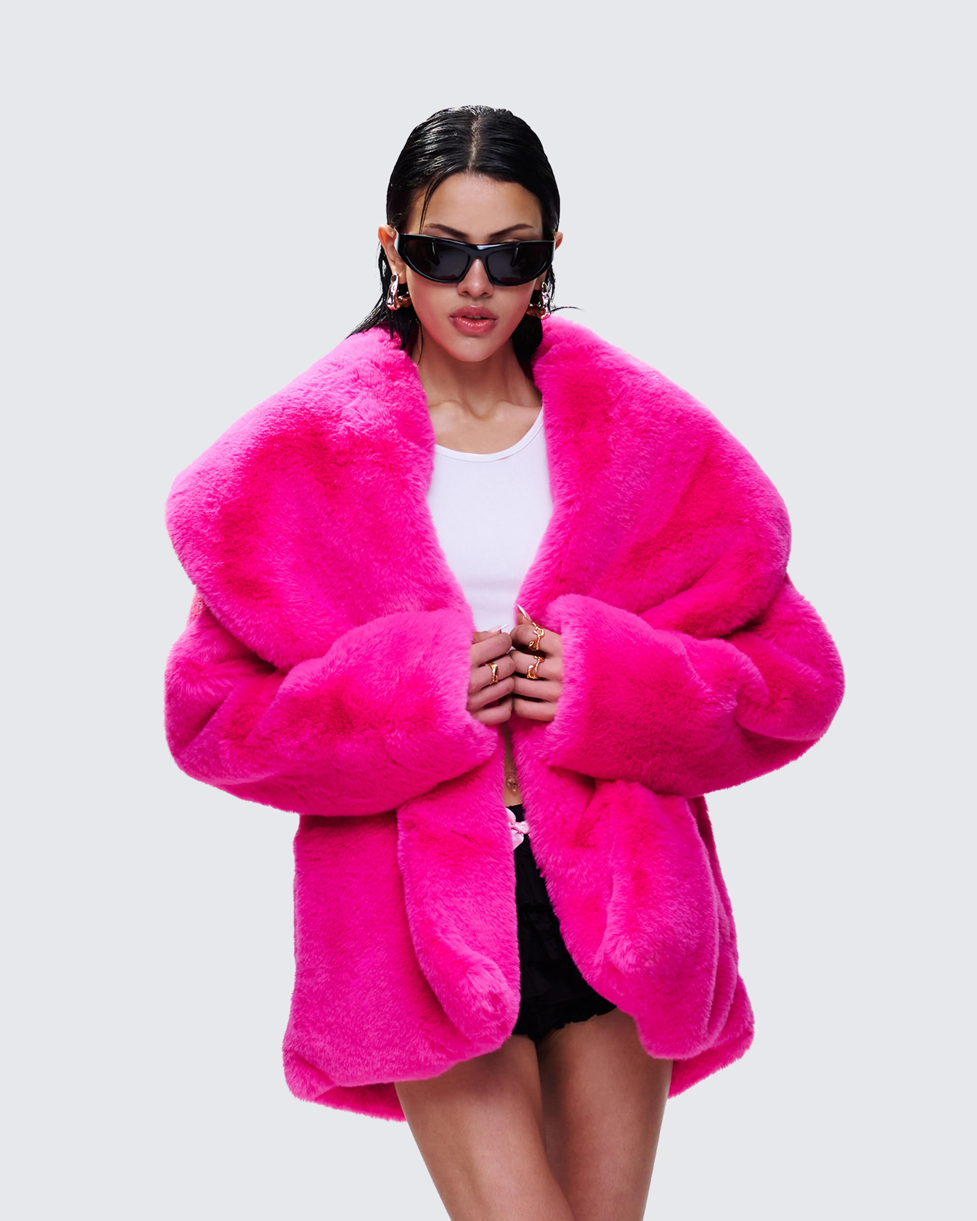 Rosamond Hot Pink Vegan Fur Jacket sold by Finesse product image thumbnail 5
