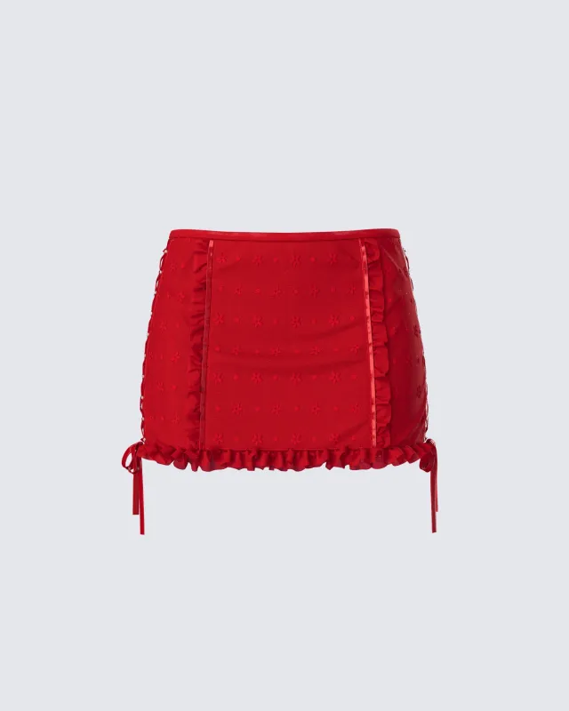 Kimona Red Ruffle Micro Mini Skirt sold by Finesse