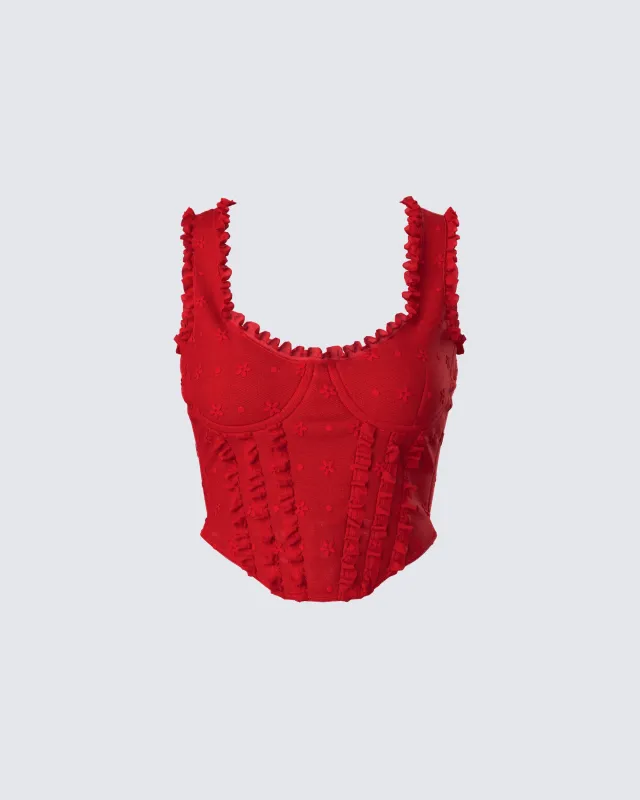 Kimona Red Ruffle Corset Top sold by Finesse