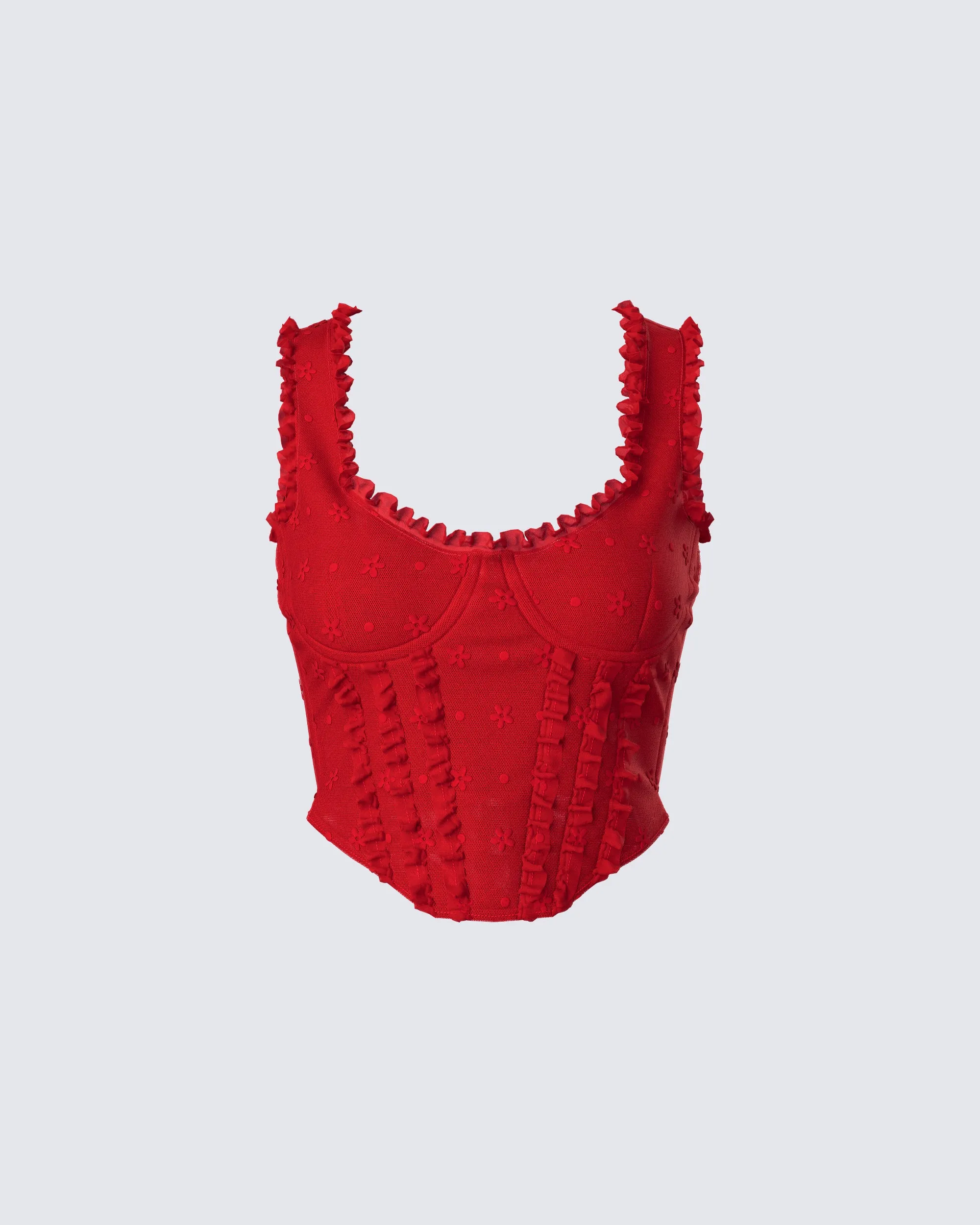 Kimona Red Ruffle Corset Top sold by Finesse