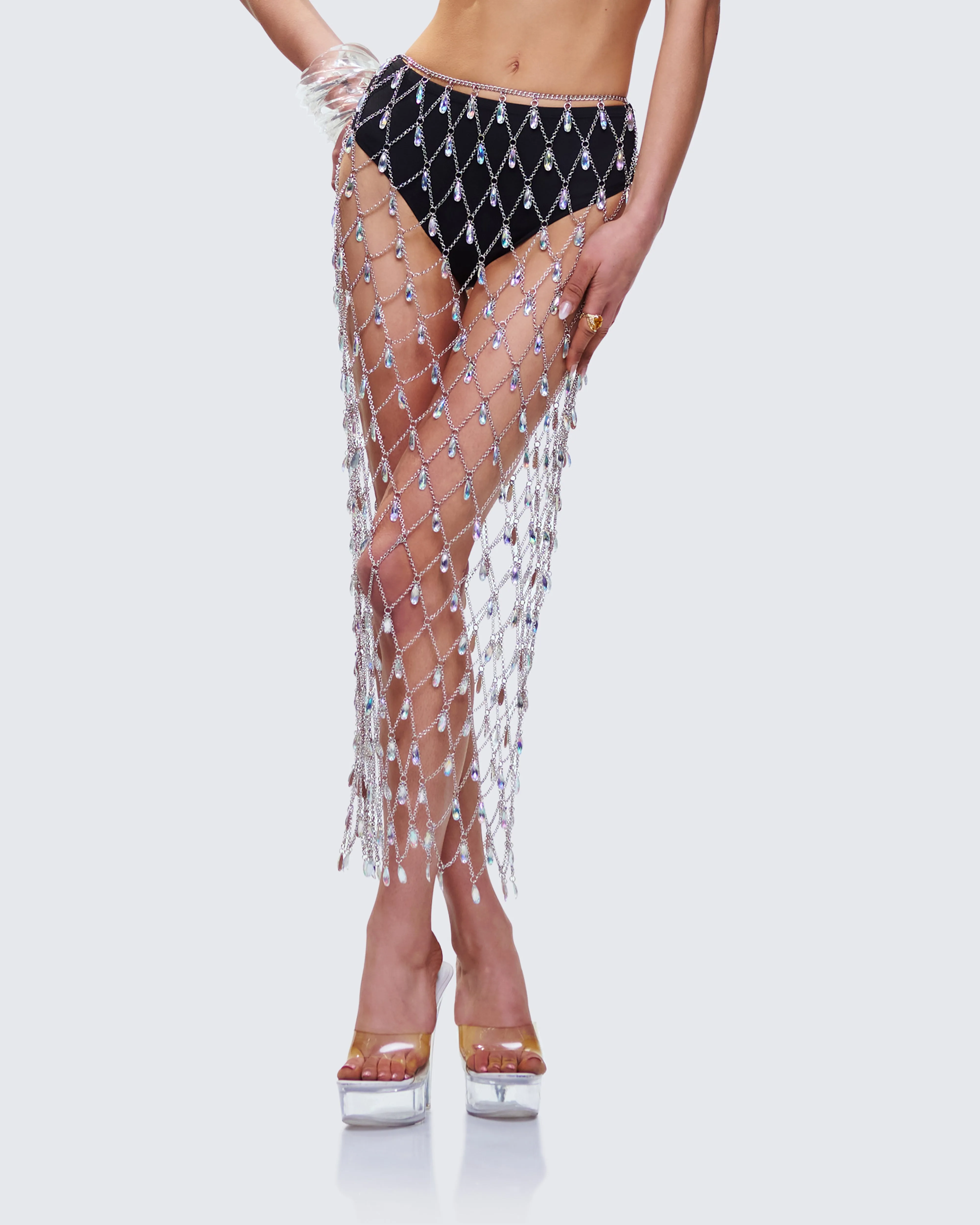 Jovita Silver Rhinestone Chain Midi Skirt sold by Finesse product image thumbnail 5