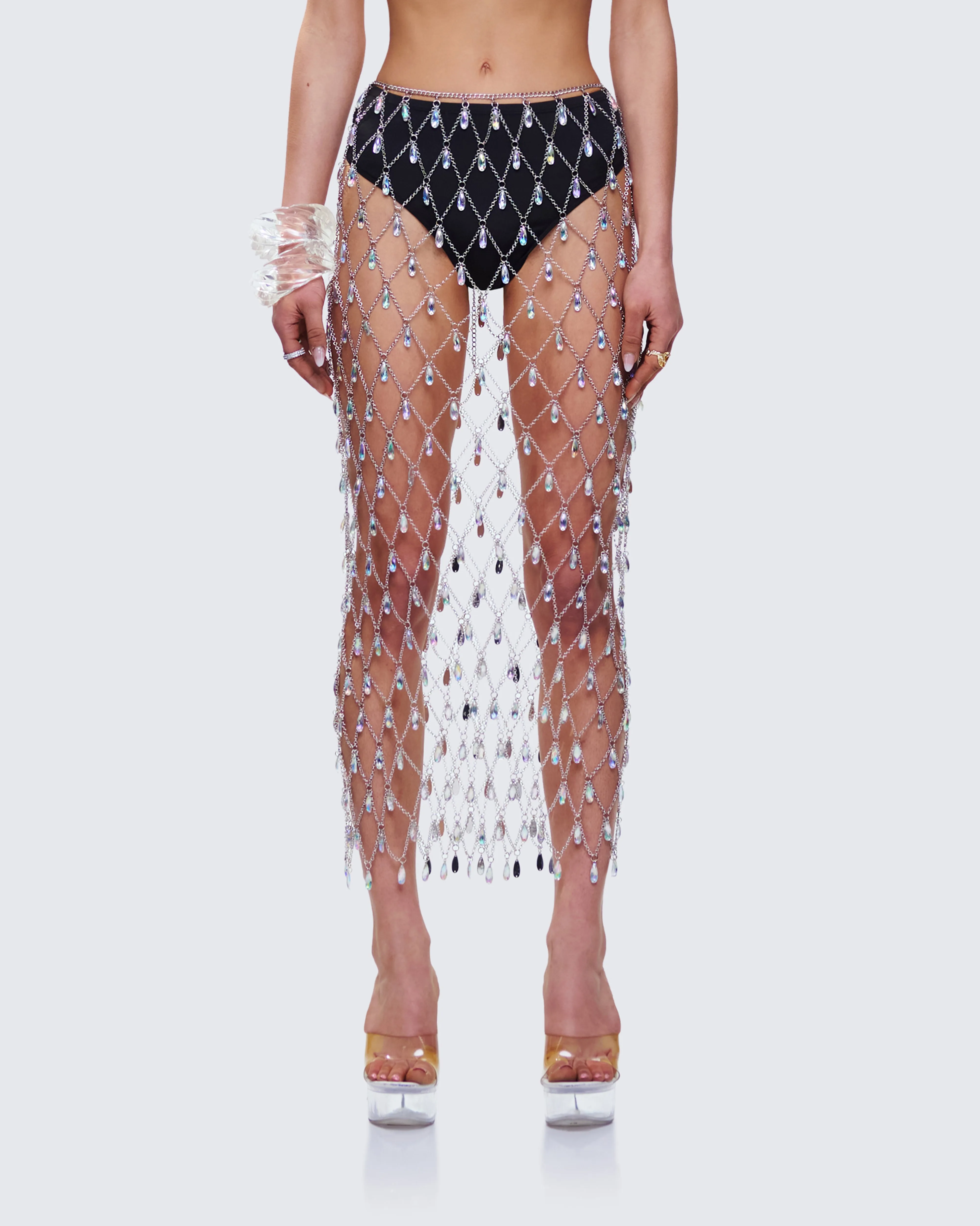 Jovita Silver Rhinestone Chain Midi Skirt sold by Finesse product image thumbnail 4