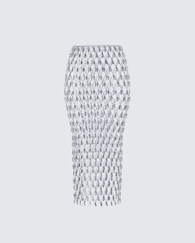 Jovita Silver Rhinestone Chain Midi Skirt sold by Finesse