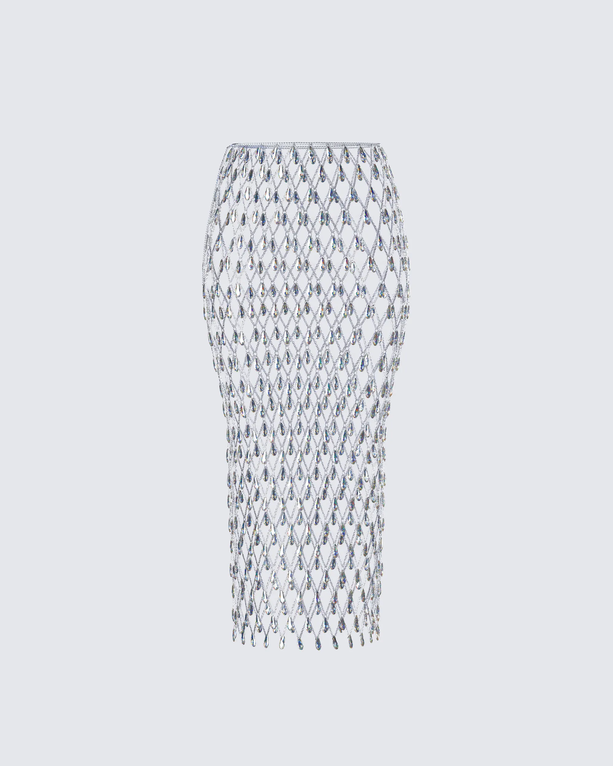 Jovita Silver Rhinestone Chain Midi Skirt sold by Finesse