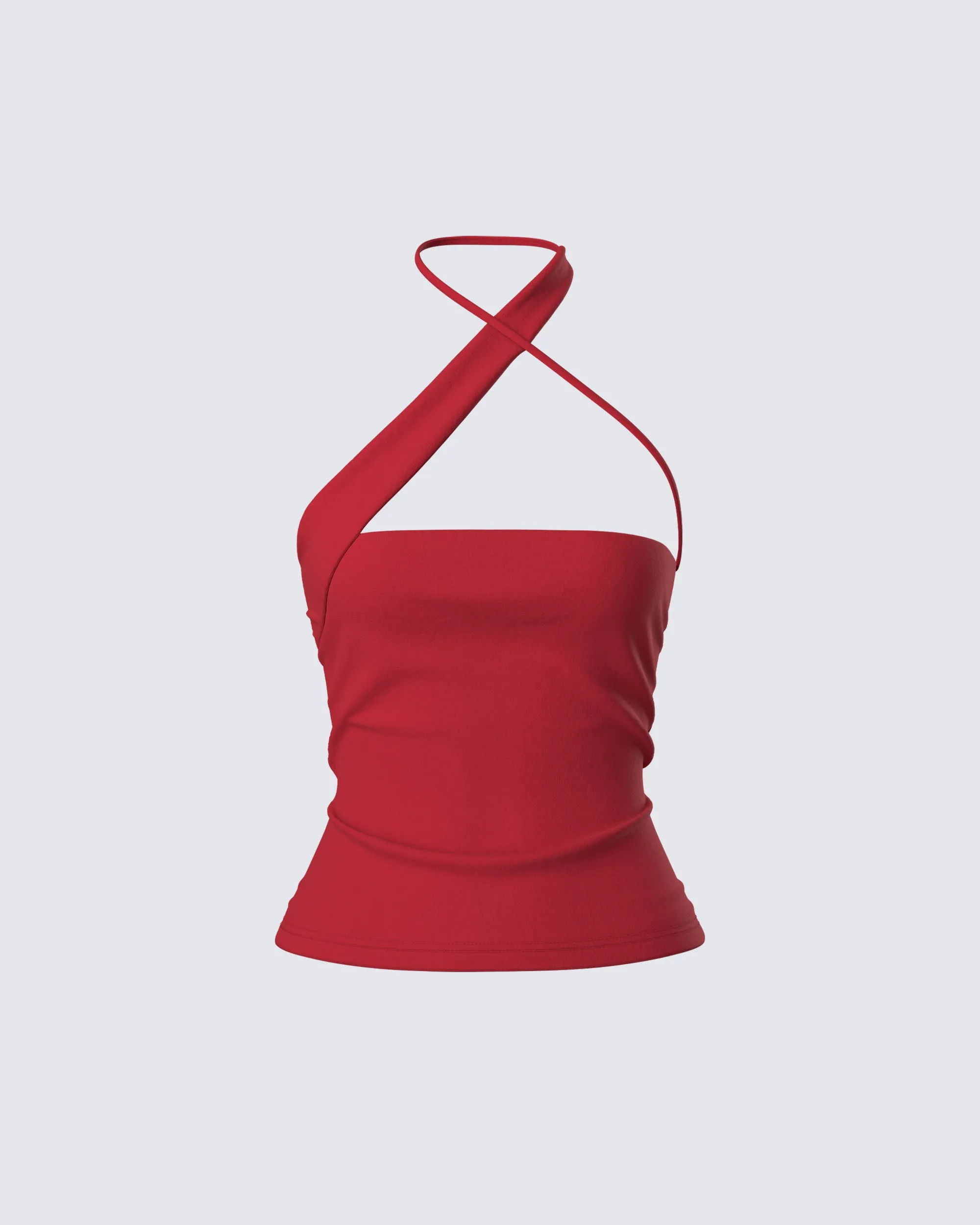 Idalia Red Asymmetrical Halter Top sold by Finesse