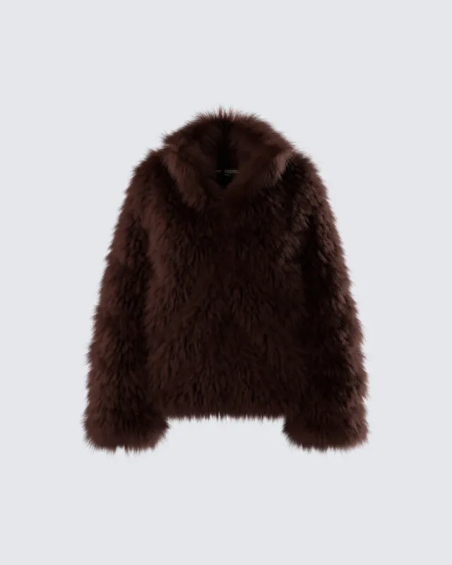 Fae Brown Boxy Faux Fur Coat sold by Finesse