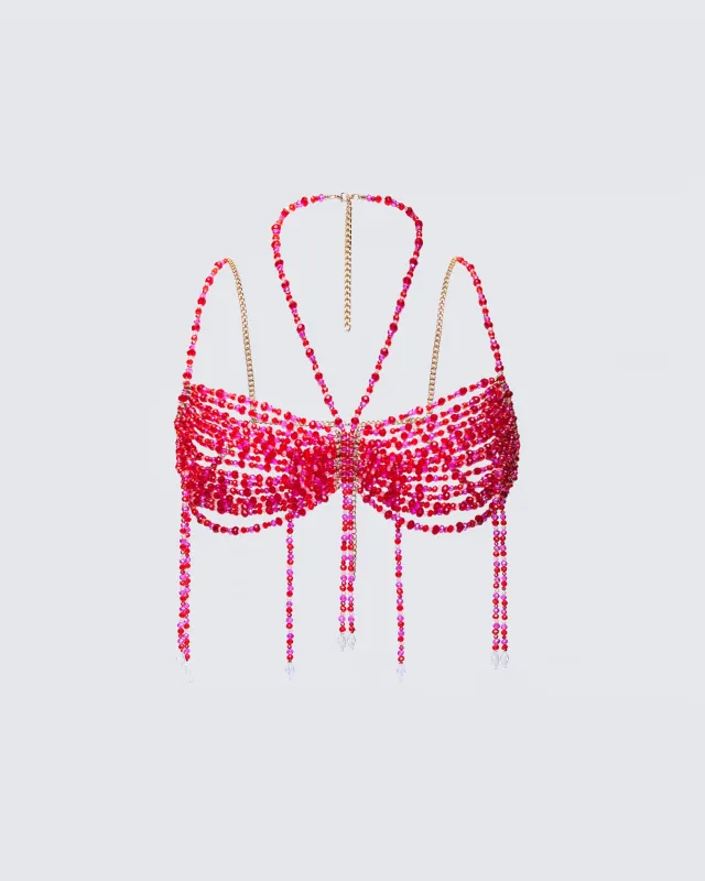 Celestia Red Beaded Bralette Top sold by Finesse