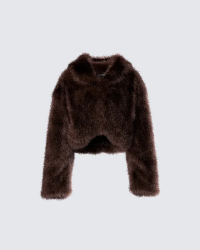 Joaquina Brown Fur Cropped Coat sold by Finesse